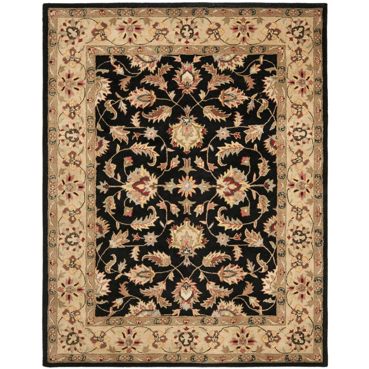 Handmade Black Wool and Cotton Round Tufted Rug, 6' x 6'