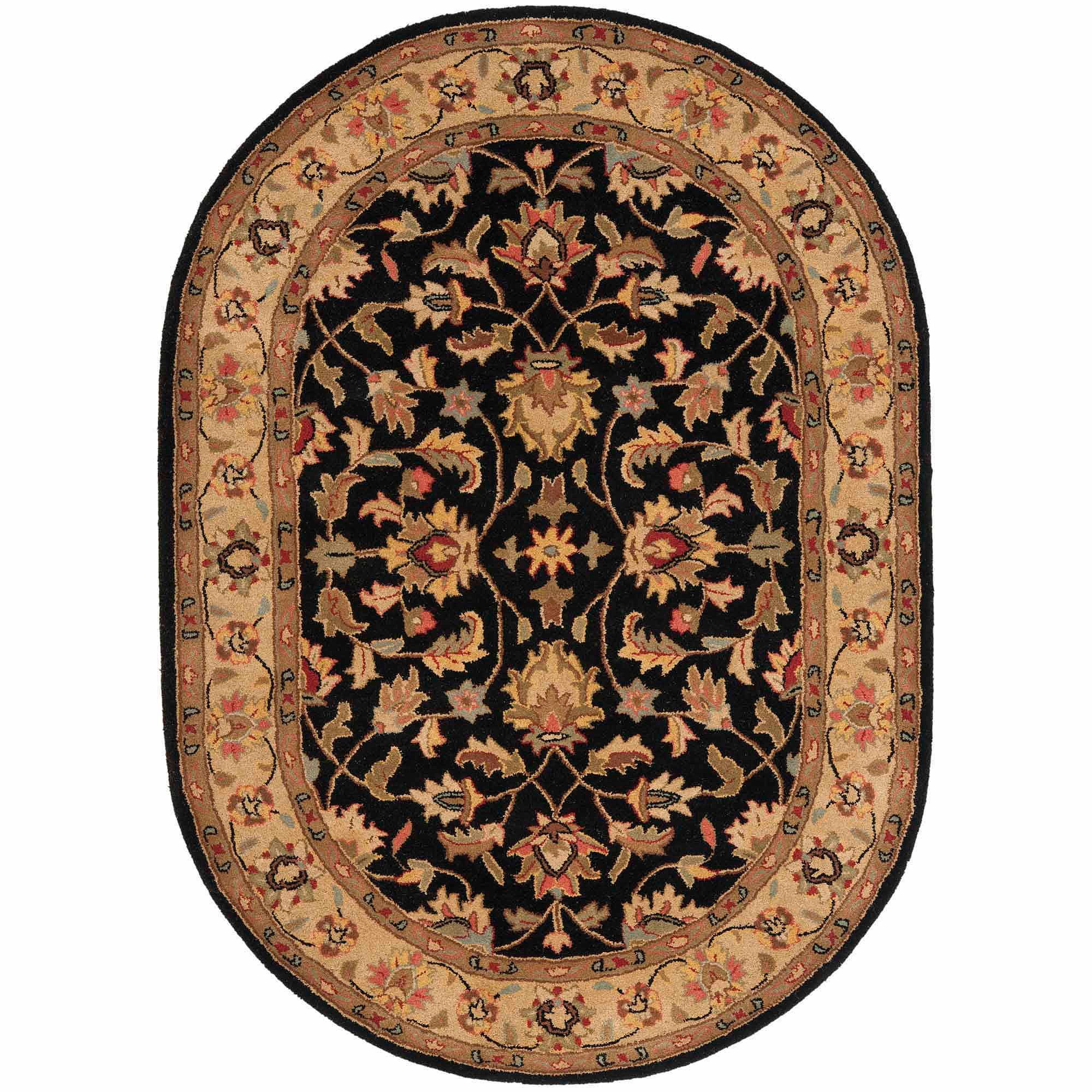 Oval Black and Gold Hand-Tufted Wool Area Rug