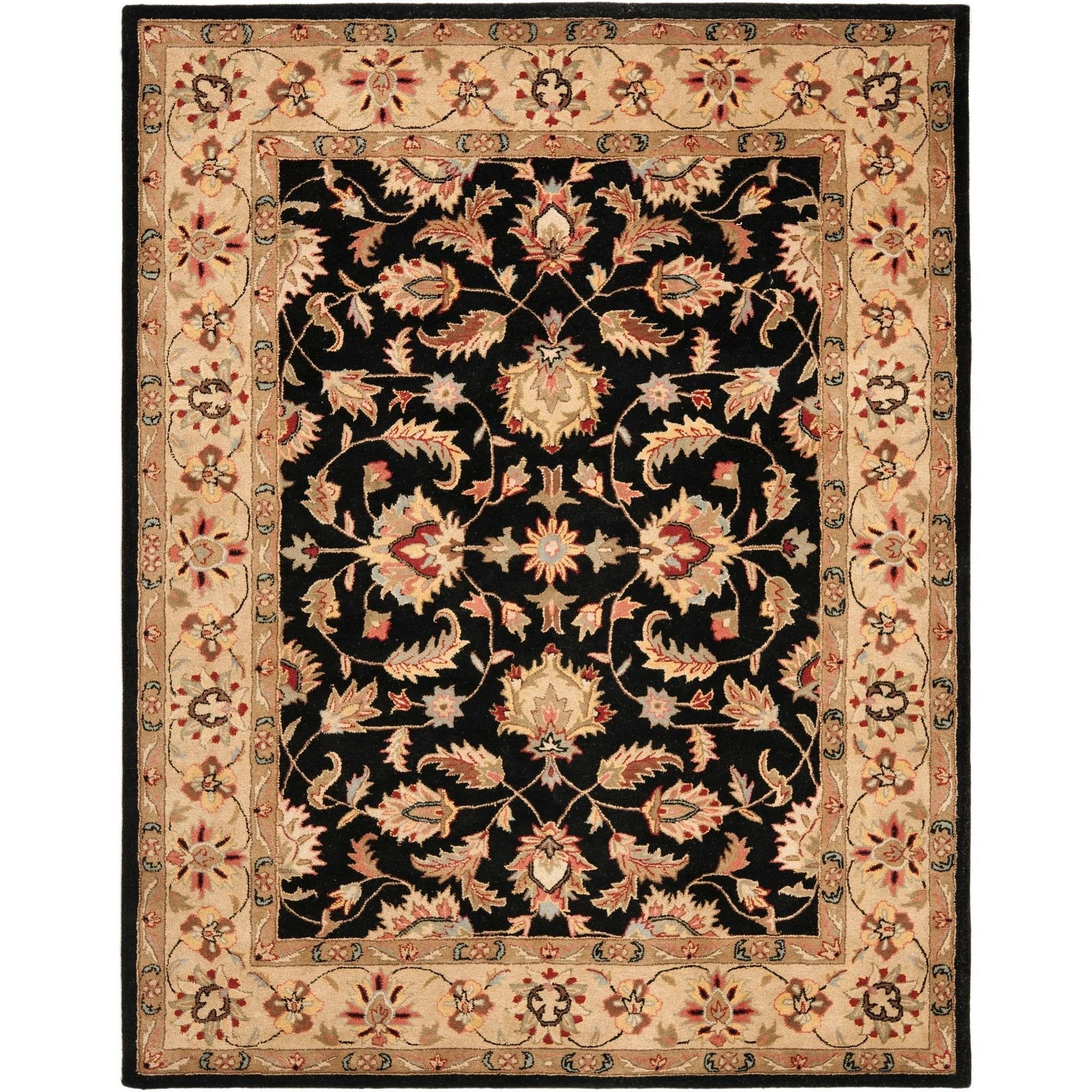 Handmade Black and Gold Wool Traditional Area Rug
