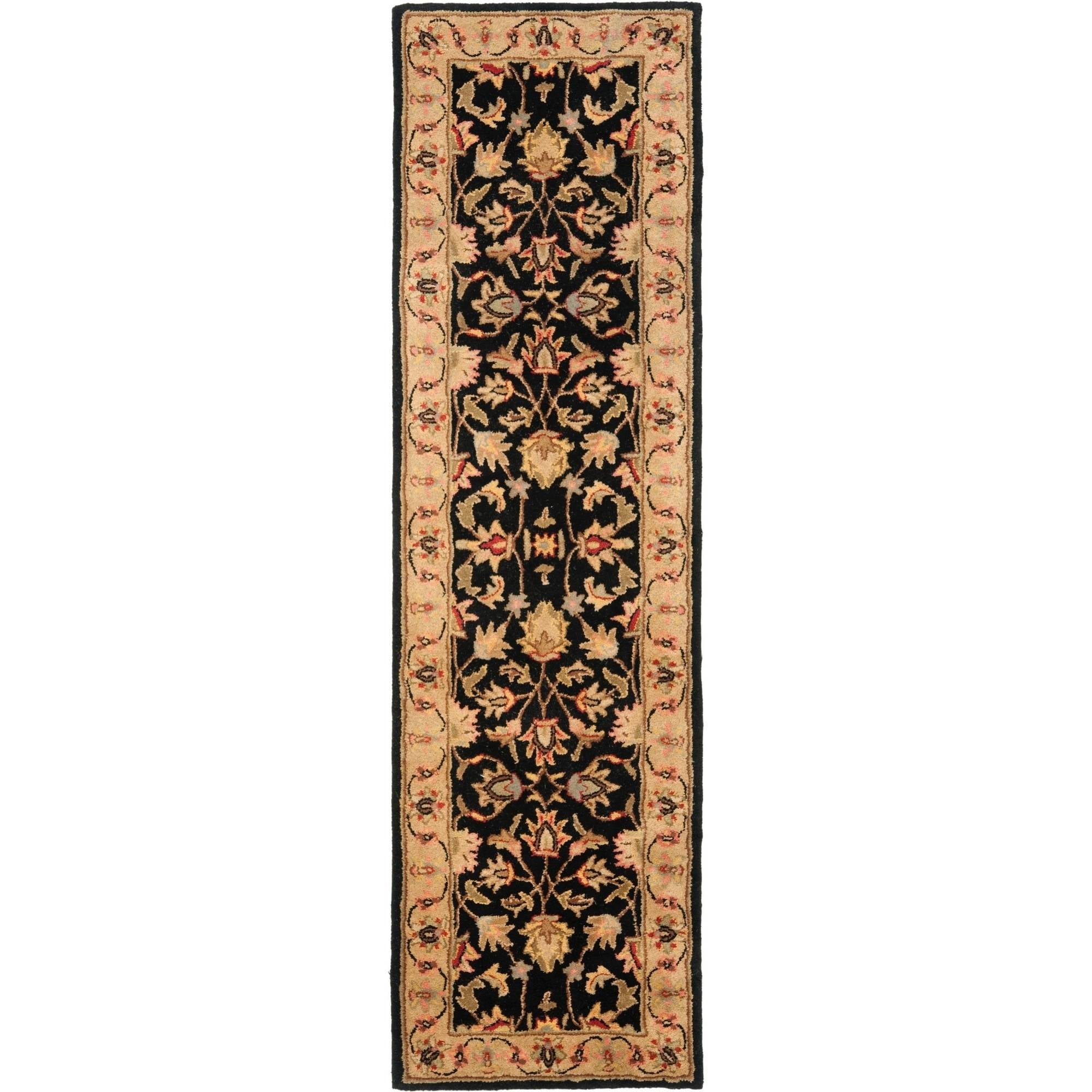 Black and Gold Hand-Tufted Wool Runner Rug