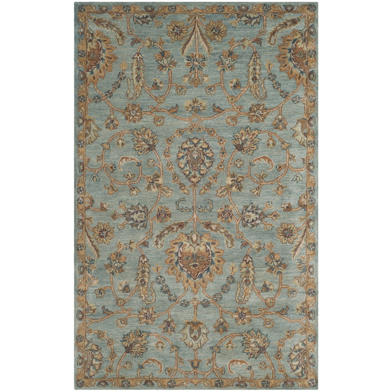 Elegant Heritage Hand-Tufted Light Blue Wool Rectangular Rug