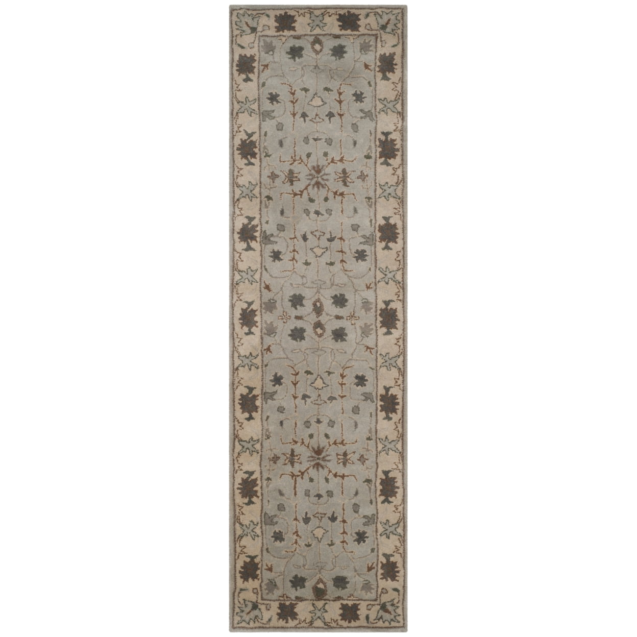 Hand-Tufted Beige and Green Wool Runner Rug, 2'3" x 12'