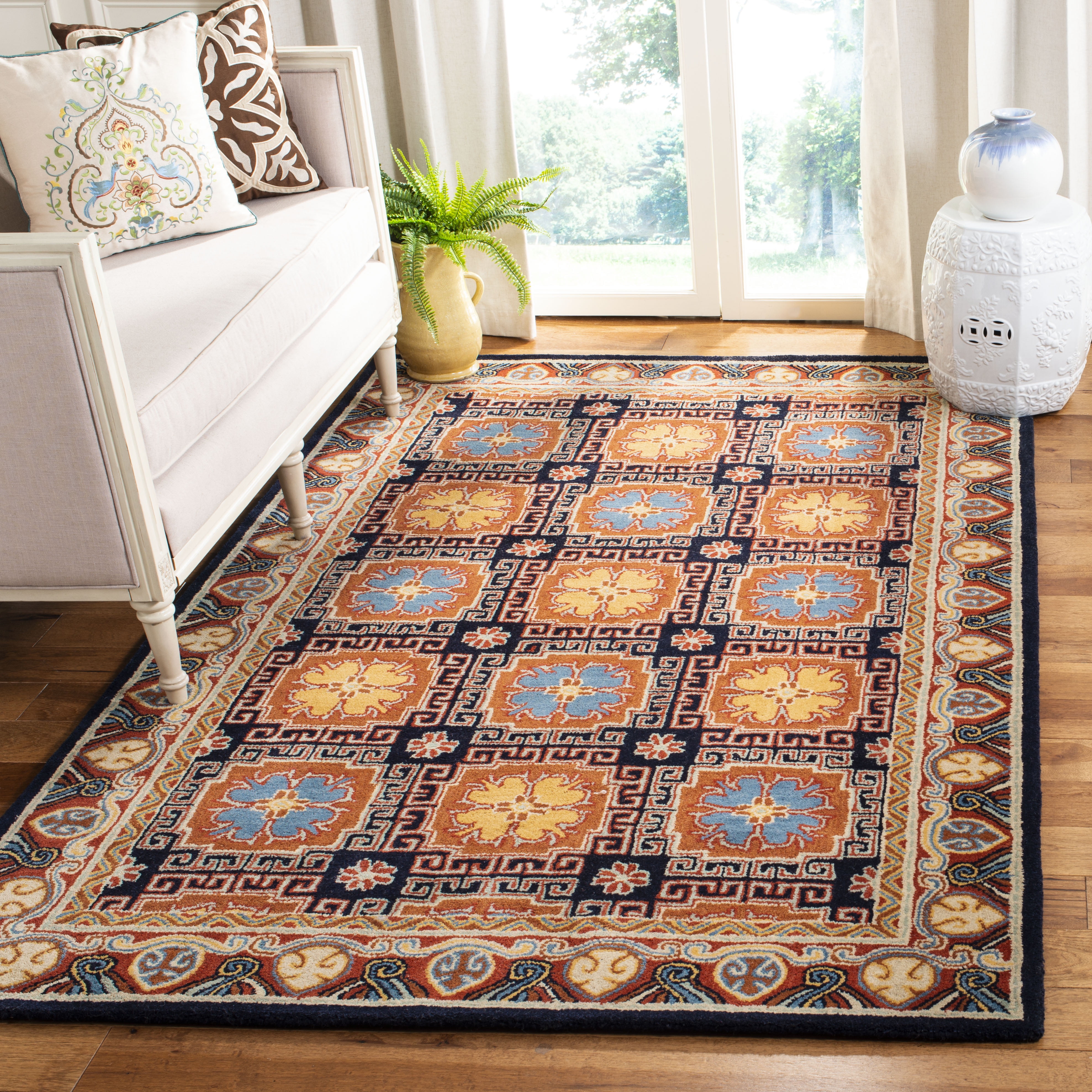 Heritage Square Hand-Tufted Navy Wool 6' x 6' Area Rug