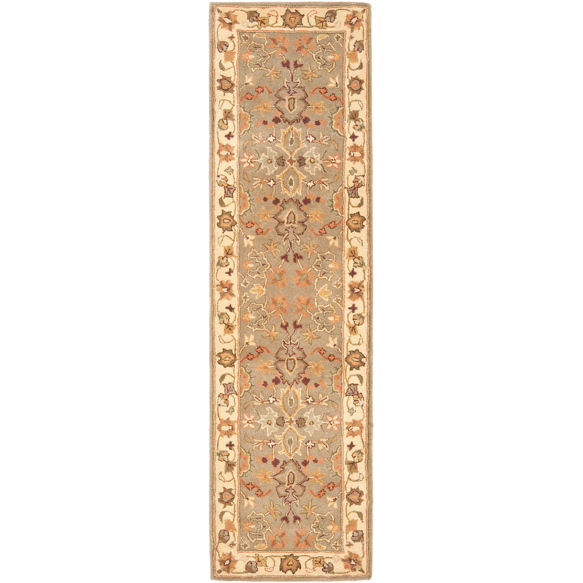 Hand-Tufted Wool Runner Rug in Light Green and Beige