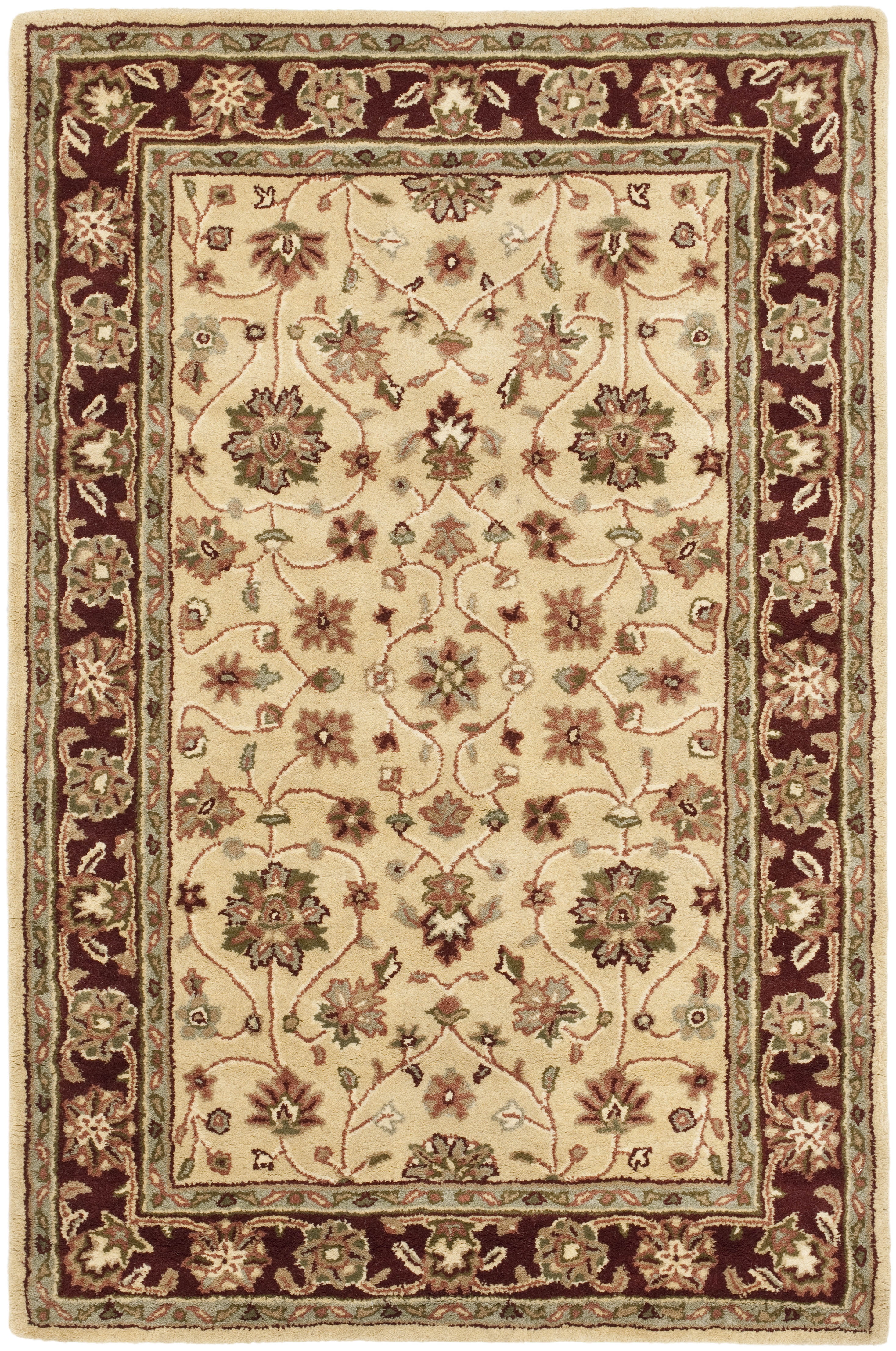 Hand-Tufted Ivory and Red Wool 4' x 6' Area Rug