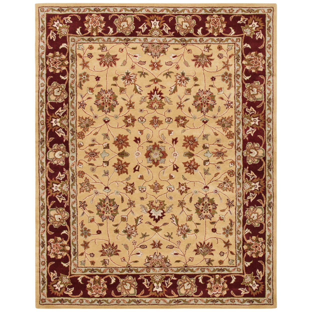 Heritage Elegance Ivory and Red 6' Square Hand-Tufted Wool Rug