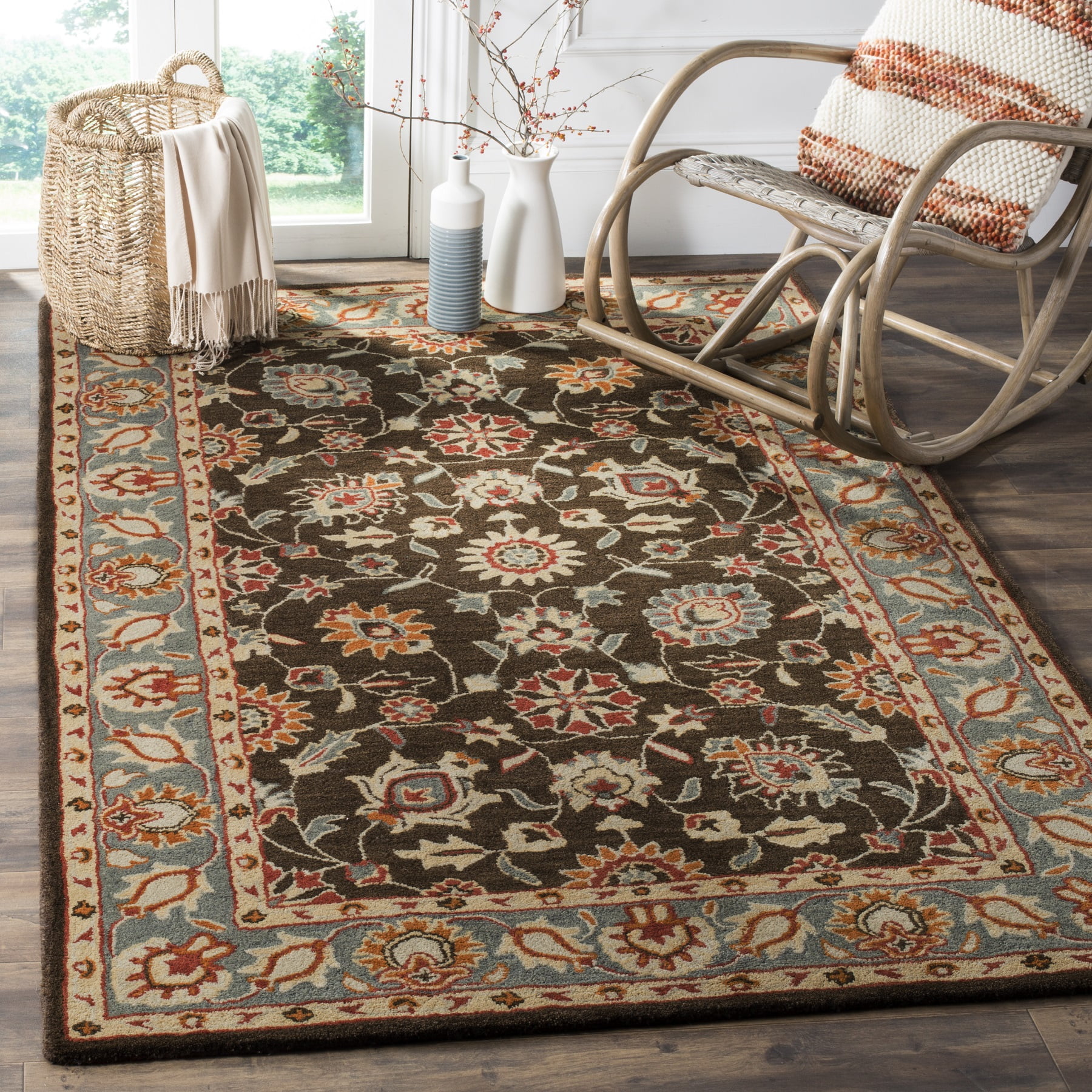 Blue and Charcoal Tufted Wool 4' x 6' Area Rug