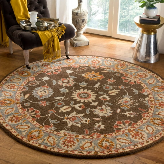 SAFAVIEH Heritage Bevin Traditional Wool Area Rug, Charcoal/Blue, 8' x 8' Round