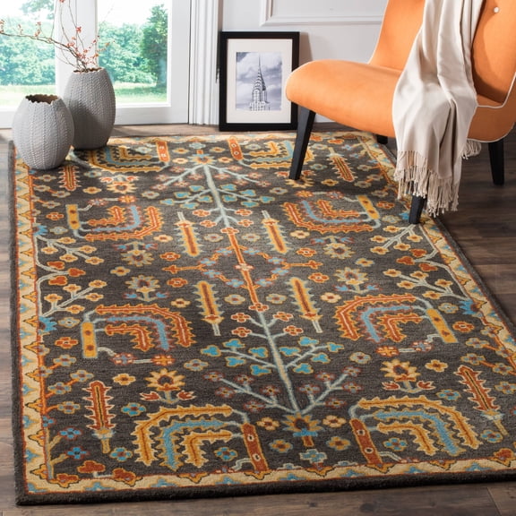 SAFAVIEH Heritage Brock Southwestern Wool Area Rug, Charcoal/Multi, 5' x 8'