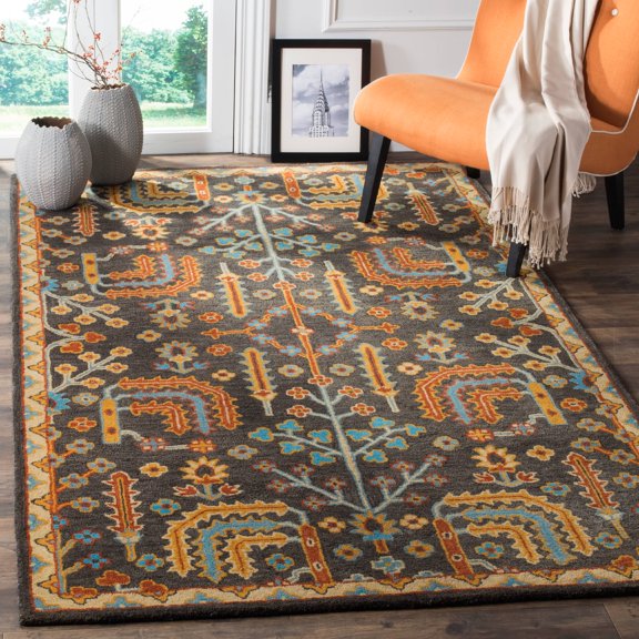 SAFAVIEH Heritage Brock Southwestern Wool Area Rug, Charcoal/Multi, 8' x 8' Square