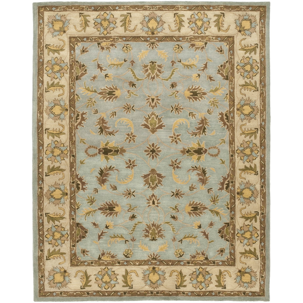 Handmade Light Blue and Beige Wool Tufted Square Rug