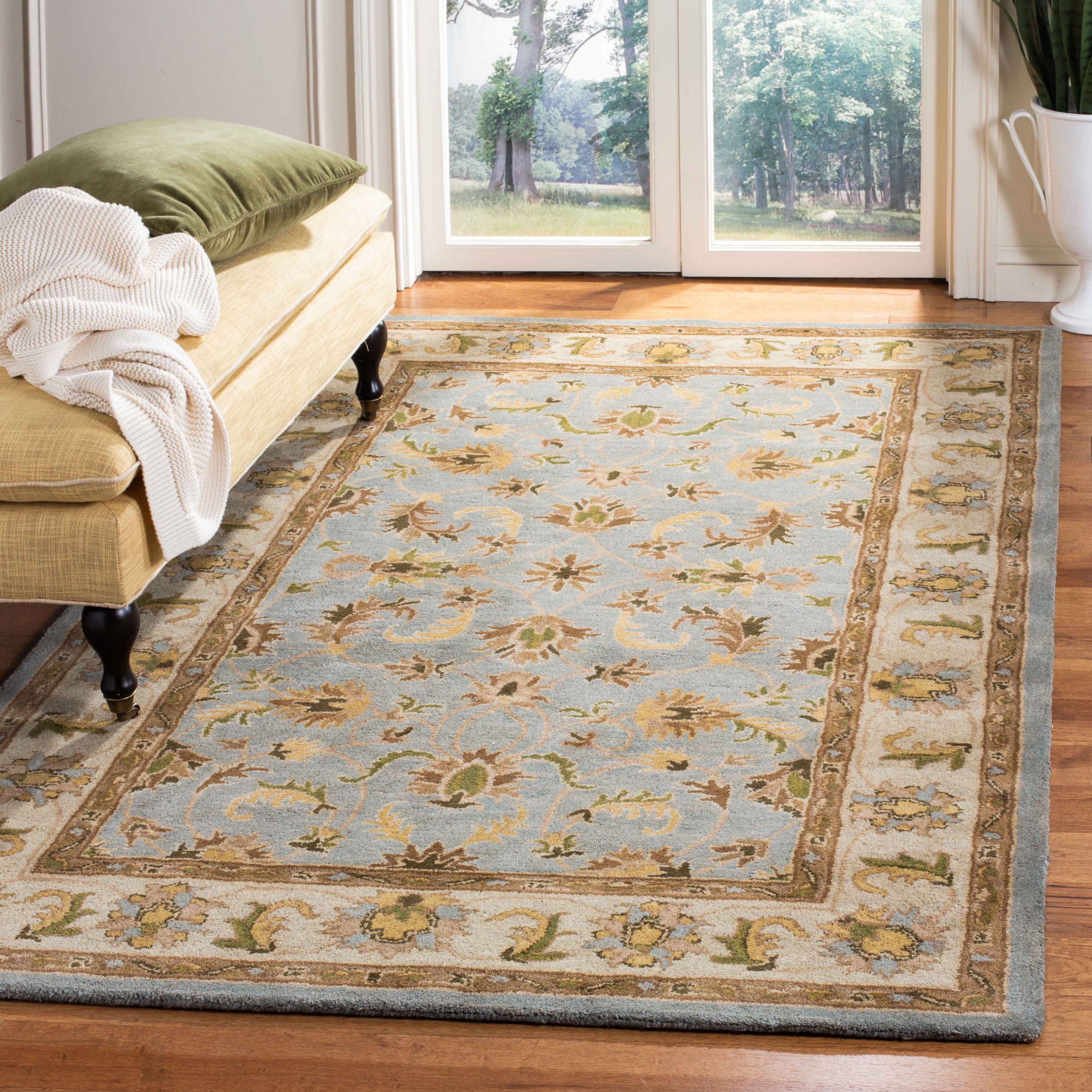 Elegant Heritage Hand-Tufted Wool Runner in Light Blue and Beige, 68"x22"