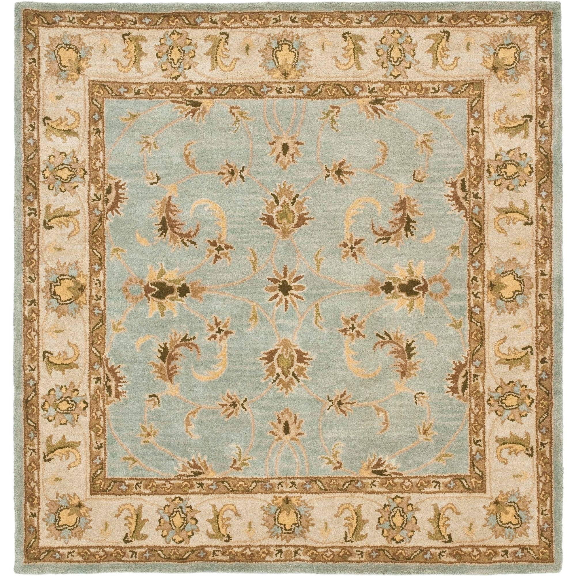Heritage Bruce Traditional Light Blue/Beige Wool Square Rug, 4' x 4'