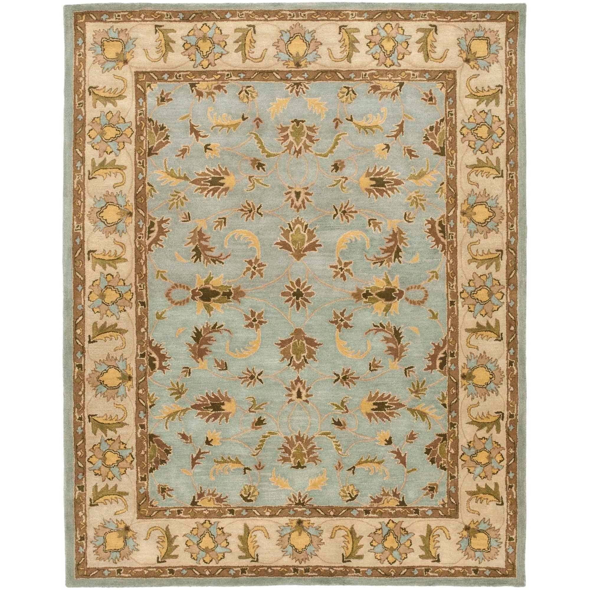 Handmade Light Blue and Beige Wool Area Rug