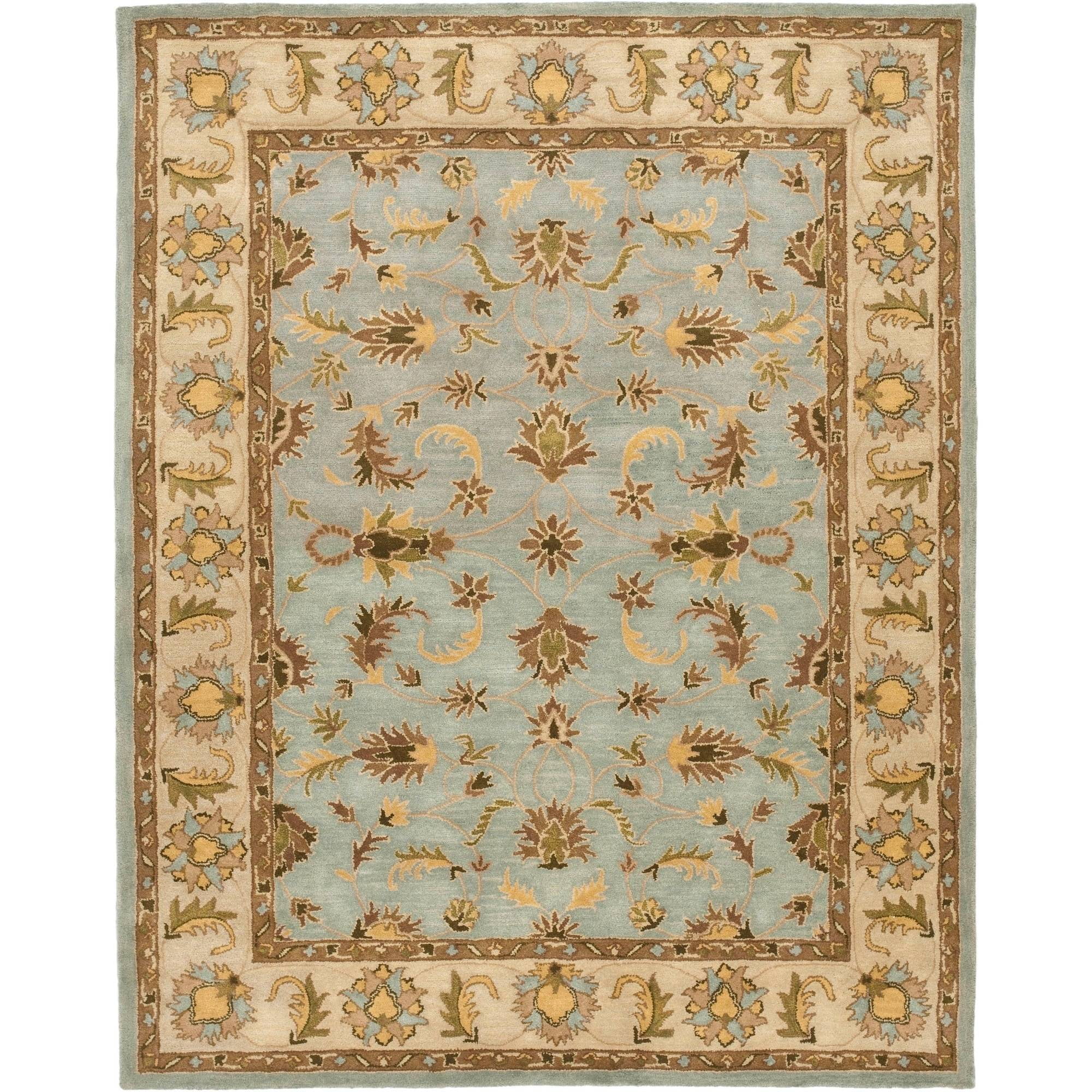 Elegant Heritage Light Blue & Beige Hand-Tufted Wool Area Rug 9' x 12'
