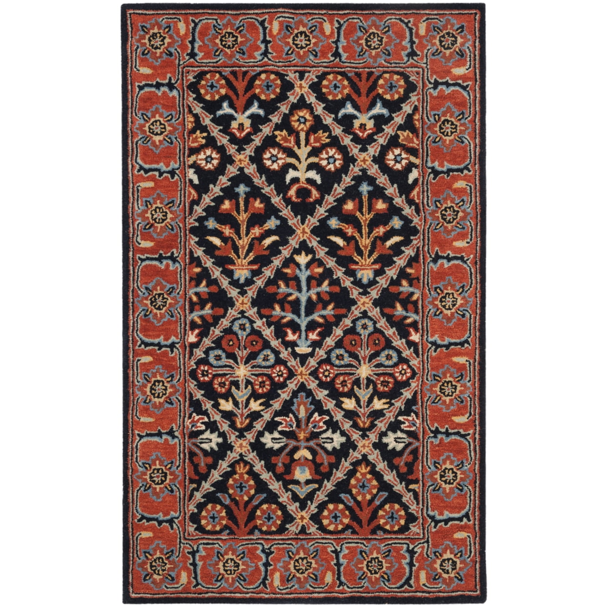 Navy and Red Hand-Tufted Wool Area Rug, 3' x 5'