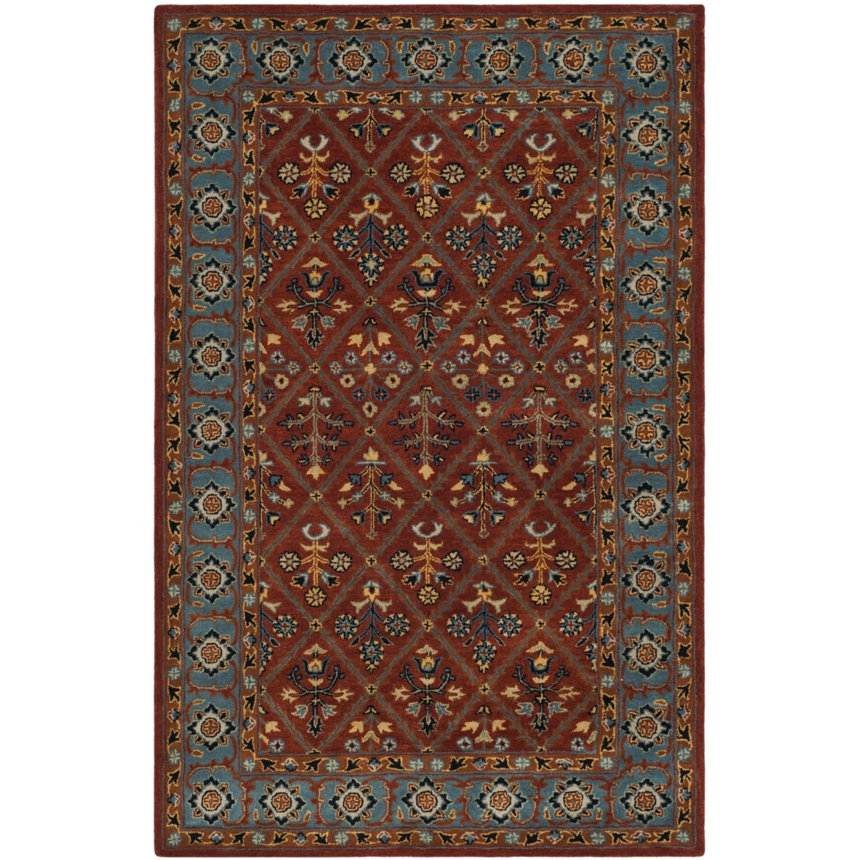 Handmade Tufted Red and Blue Wool 4' x 6' Area Rug