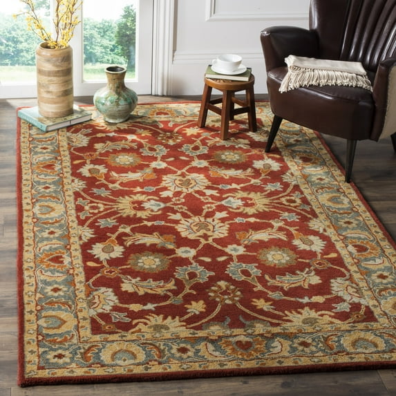 SAFAVIEH Heritage Chauncey Traditional Wool Area Rug, Red/Blue, 4' x 6'
