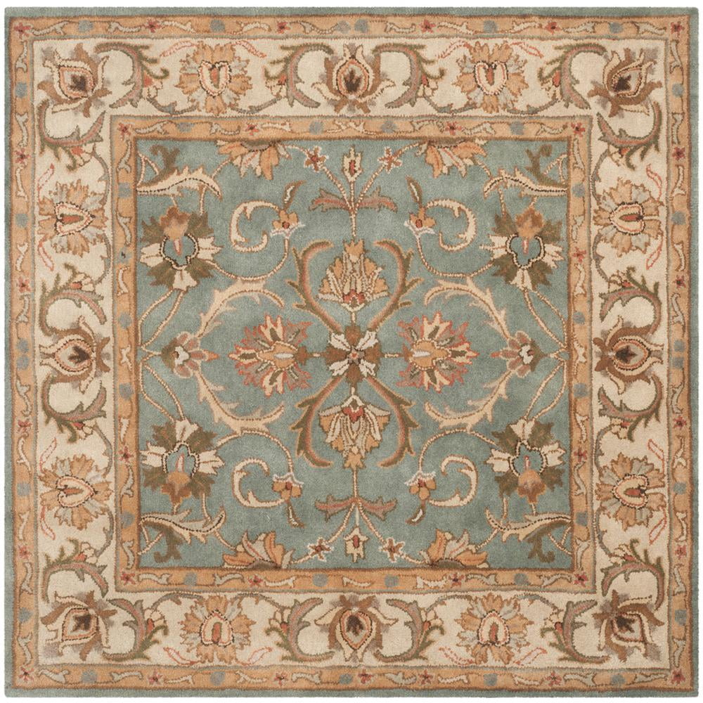 Hand-Tufted Square Blue and Beige Wool Area Rug, 6' x 6'