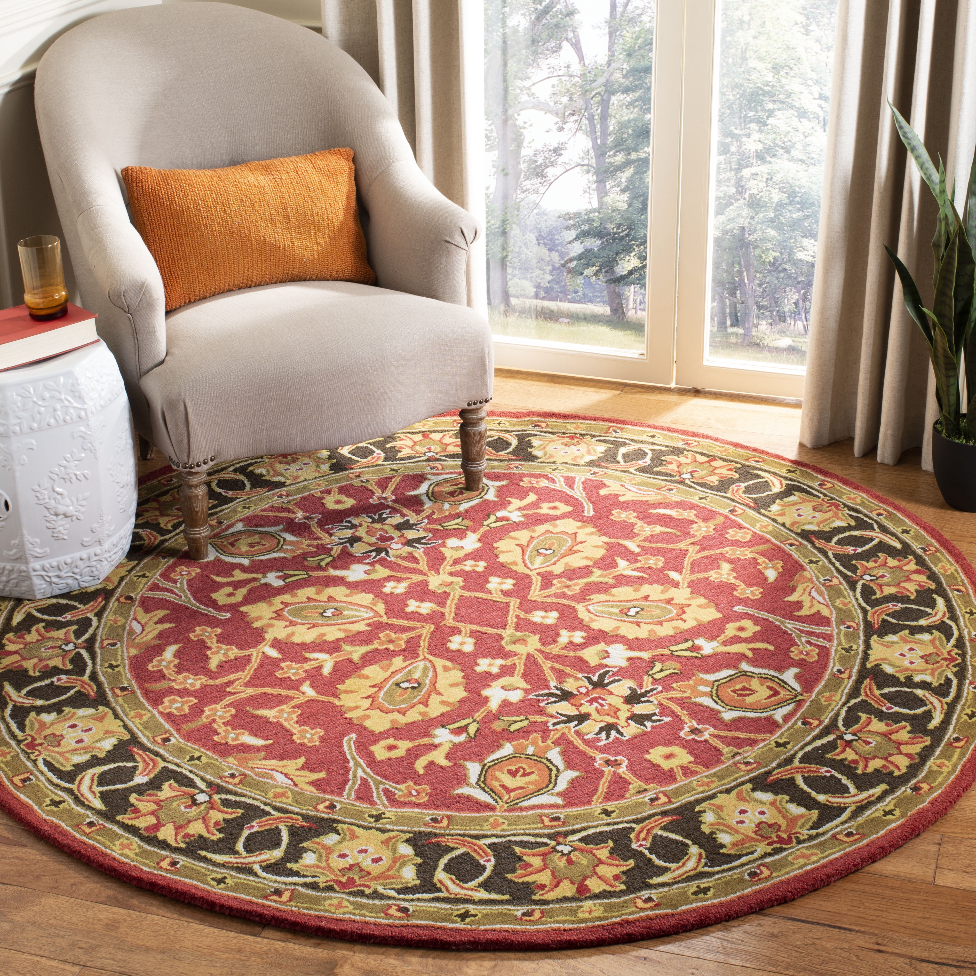 Safavieh Heritage Clarisse Floral Wool Area Rug, Red/Gold, 6' x 6' Round