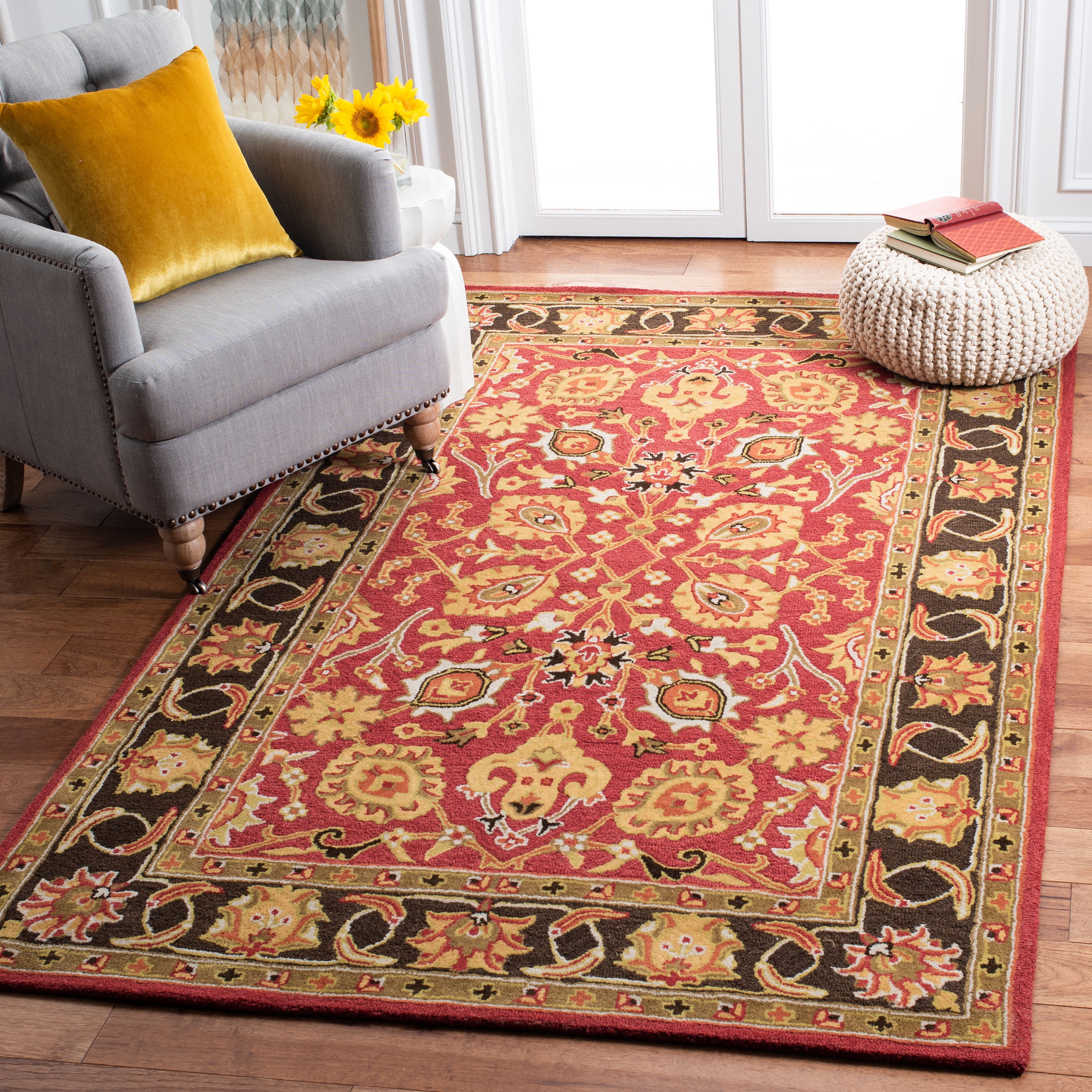Safavieh Heritage Clarisse Floral Wool Area Rug, Red/Gold, 6' x 6' Square