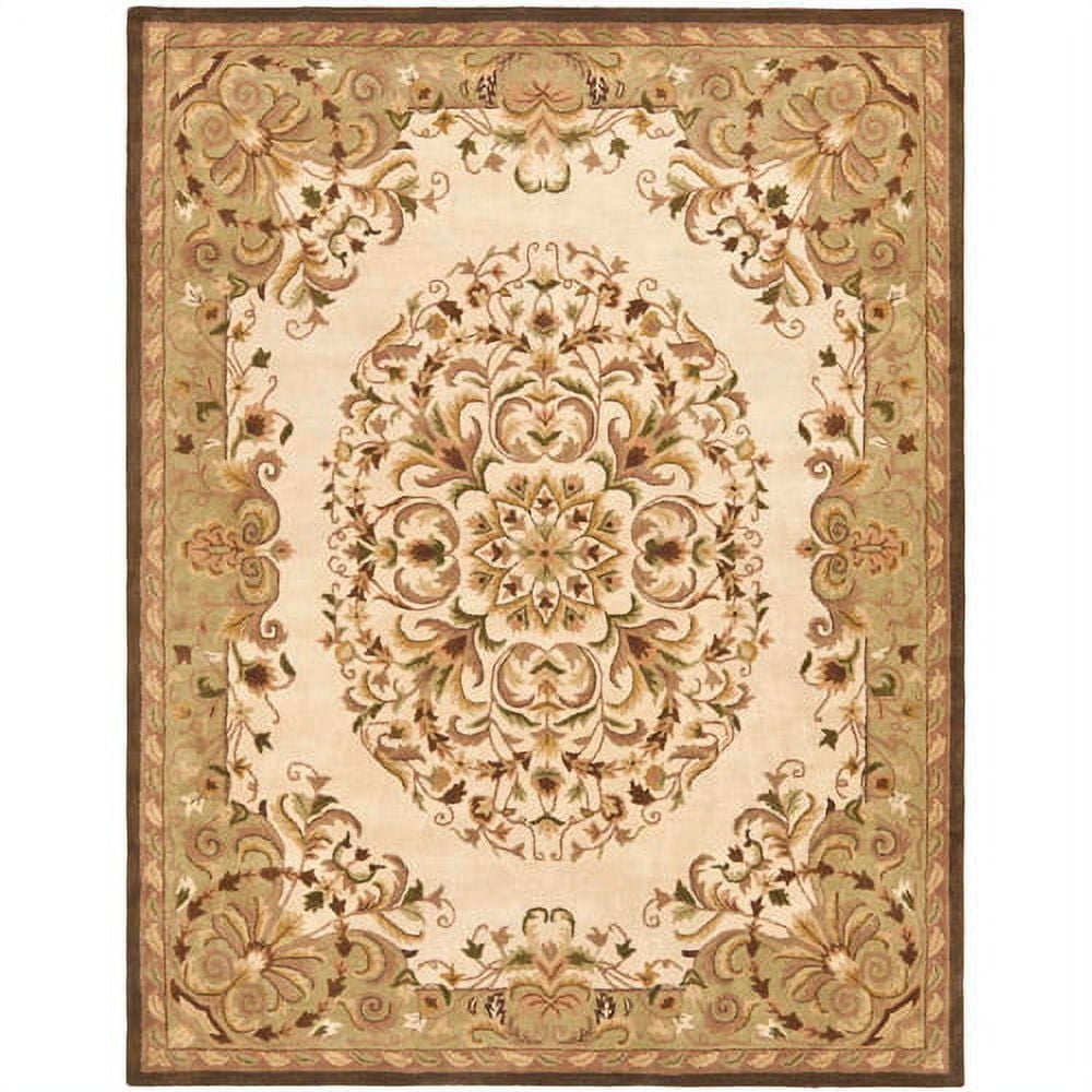 Hand-Tufted Beige and Green Wool 4' x 6' Traditional Area Rug