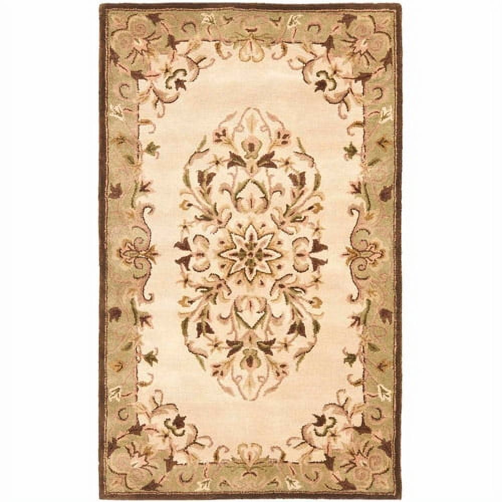 Elegant Beige & Green Hand-Tufted Wool Area Rug, 3' x 5'