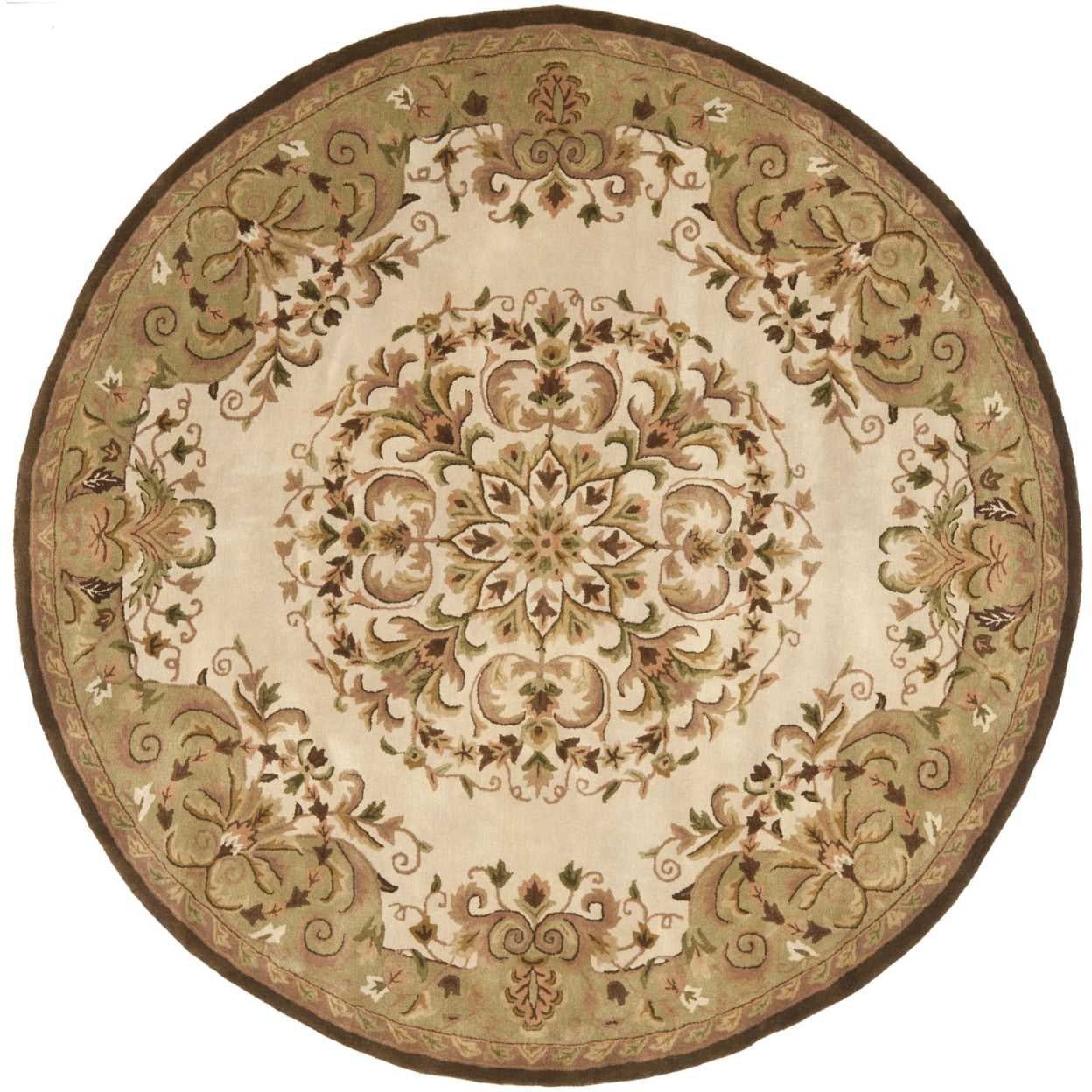 Heritage Beige and Green Round Hand-Tufted Wool Area Rug