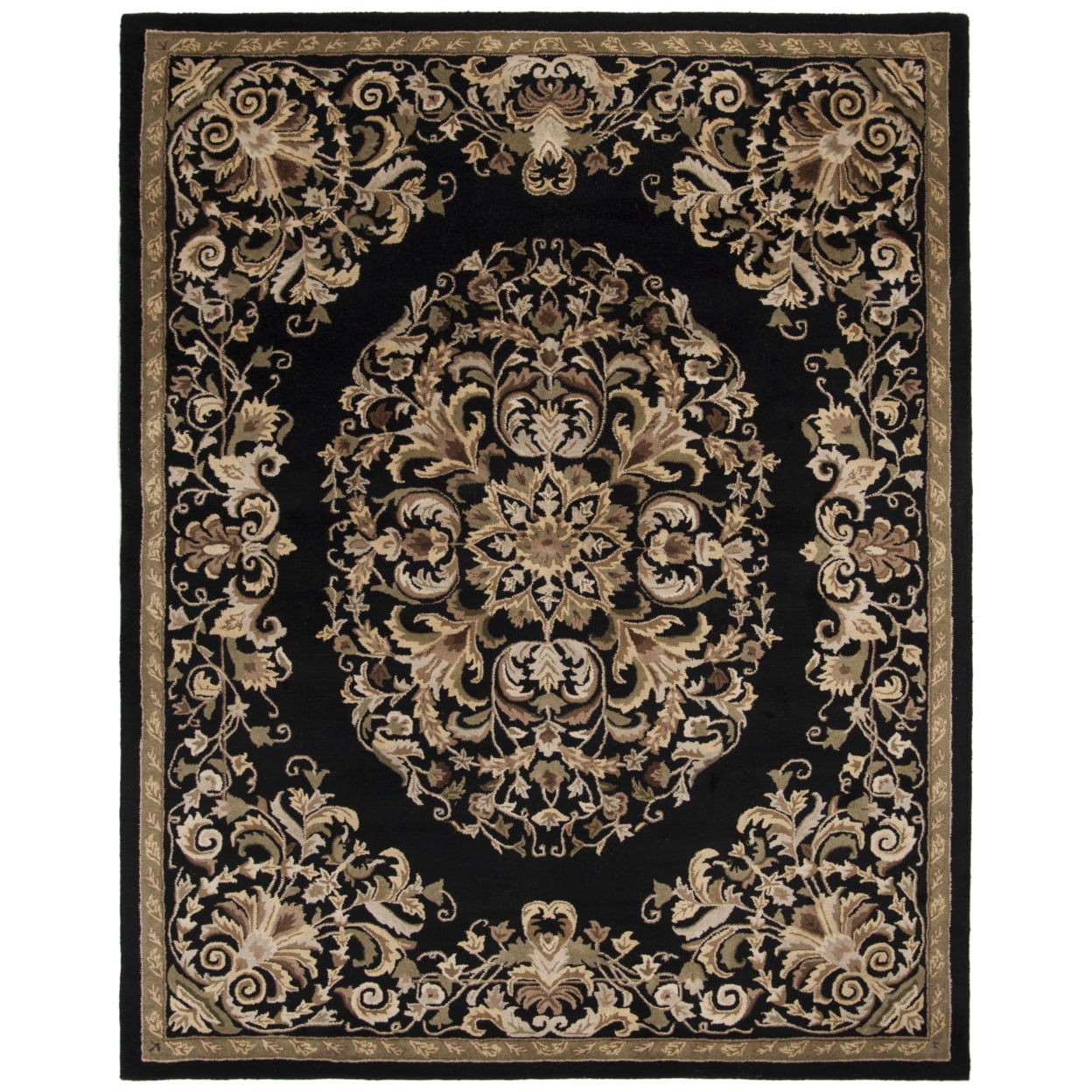 Handmade Black Oval Wool and Cotton Tufted Rug