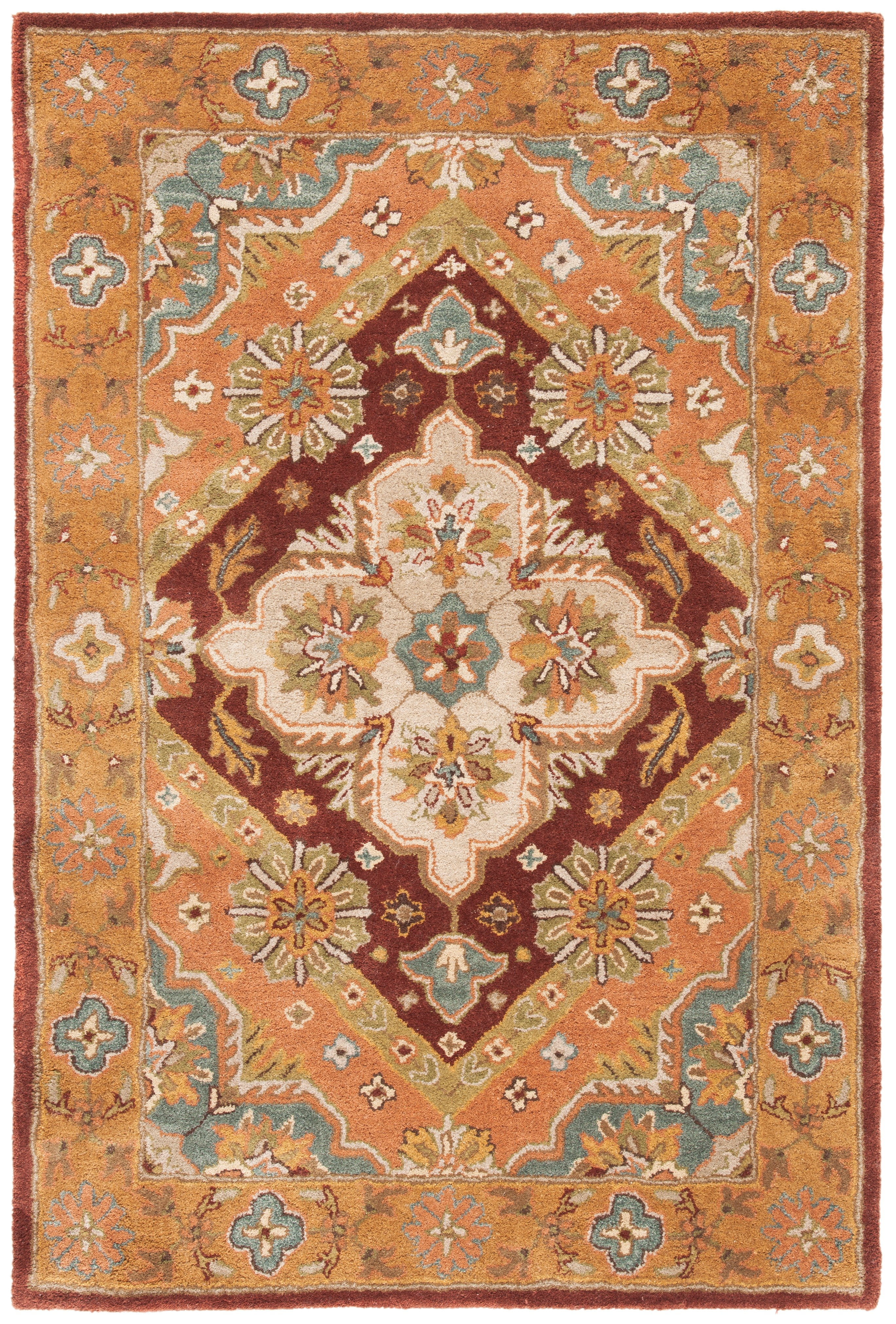Handmade Red and Beige Wool Tufted 4' x 6' Area Rug