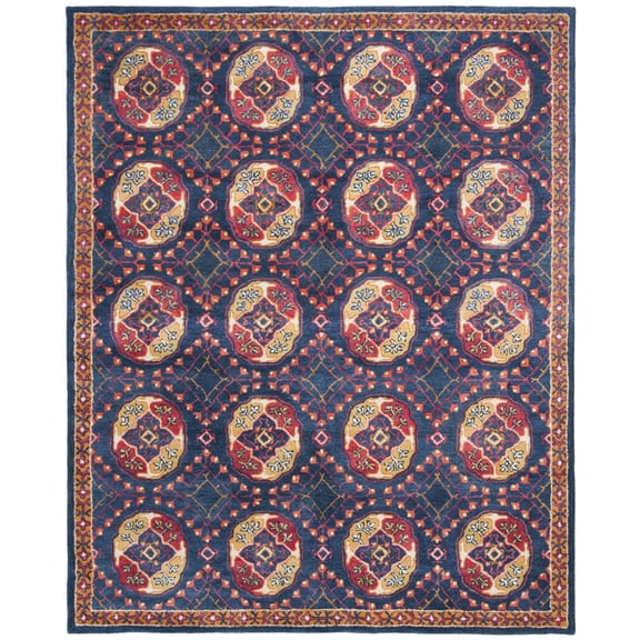 SAFAVIEH Heritage Conchur Border Wool Runner Rug, Navy/Red, 2'3" x 8'