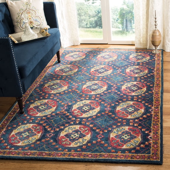 SAFAVIEH Heritage Conchur Bordered Wool Area Rug, Navy/Red, 6' x 6' Square