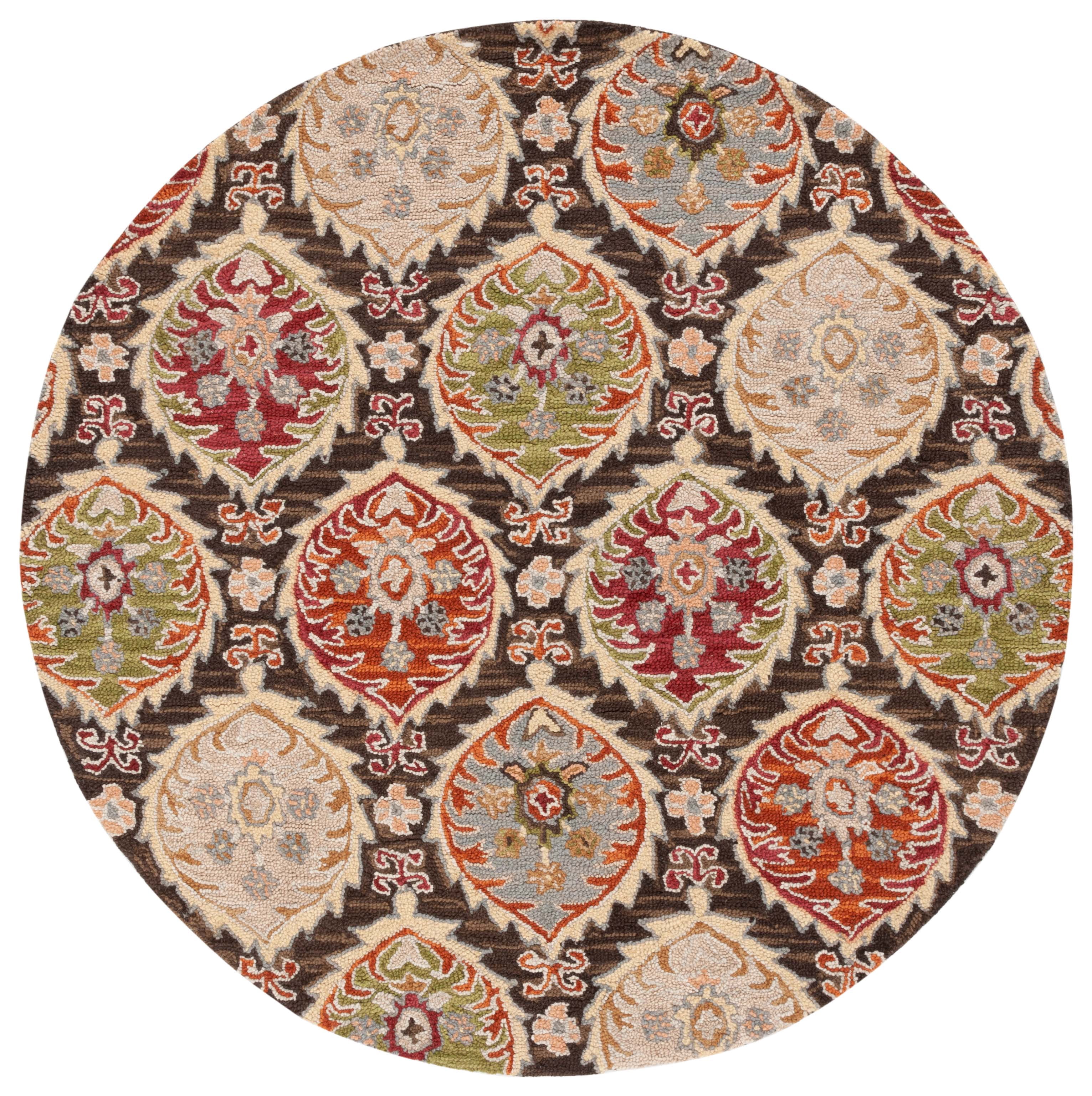 SAFAVIEH Heritage Cooper Diamond Area Rug, Red/Green, 6' x 6' Round