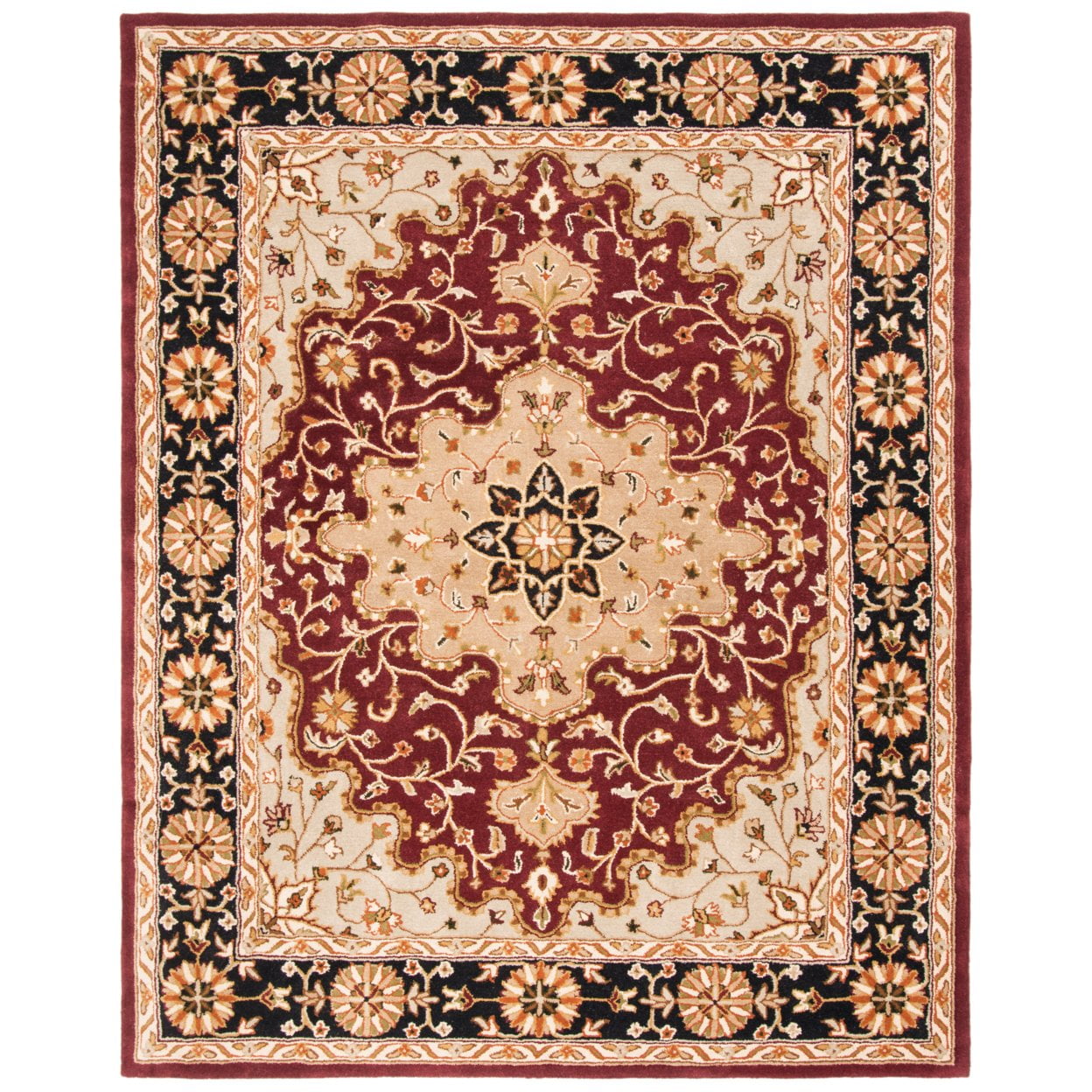 Handmade Red and Black Wool Oval Area Rug, 4'6" x 6'6"