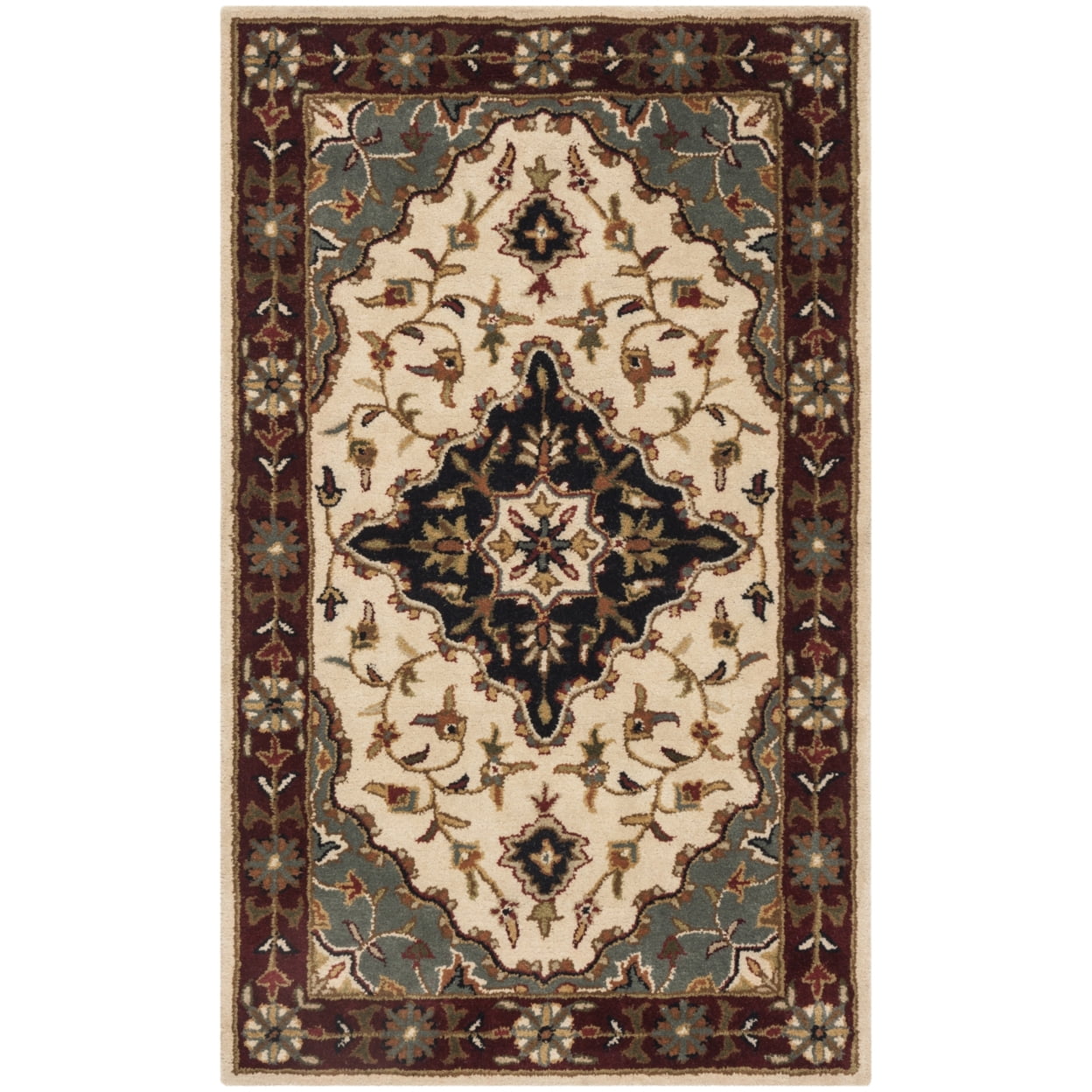 Ivory and Red Hand-Tufted Wool Rectangular Area Rug