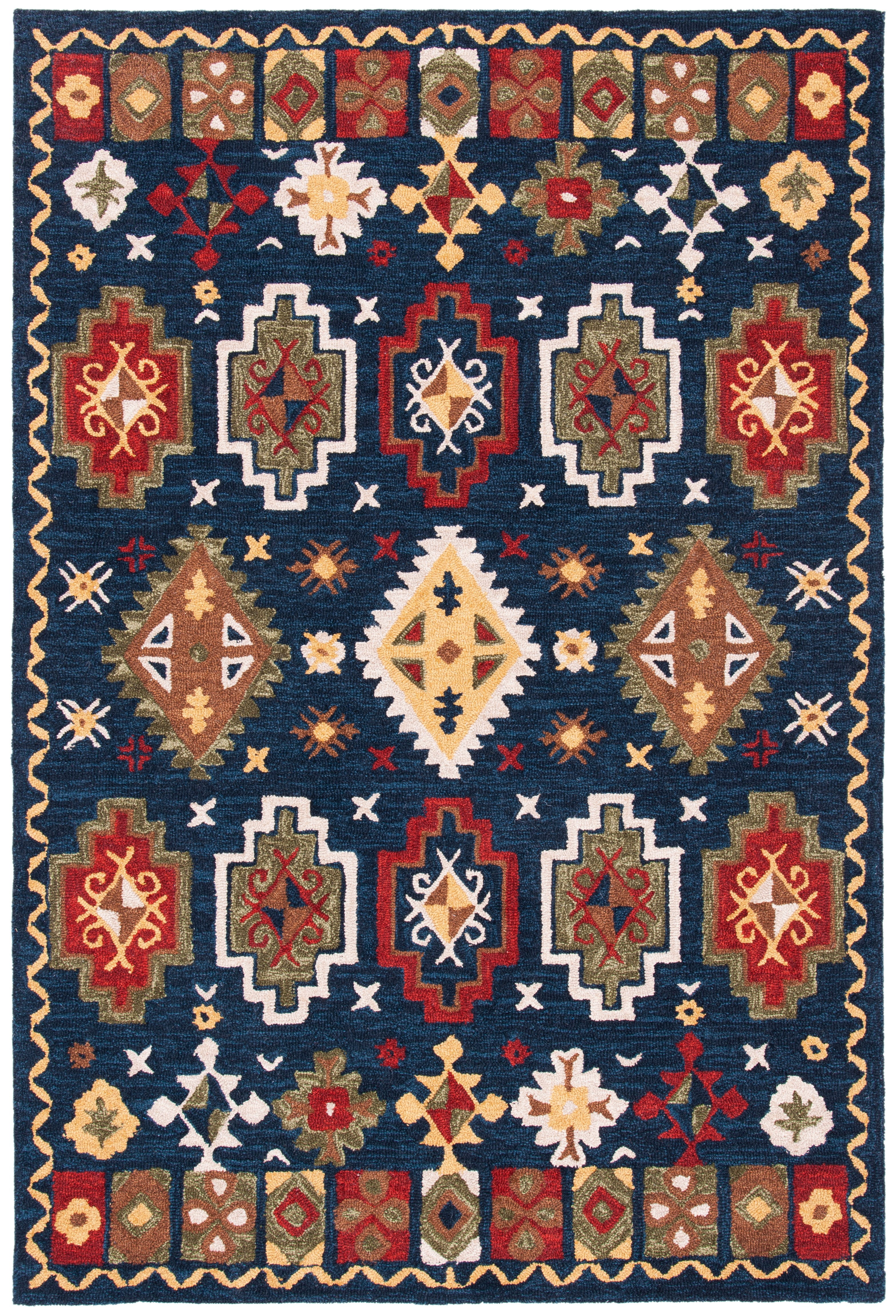 SAFAVIEH Heritage Damjana Tribal Wool Area Rug, Navy/Red, 4' x 6'