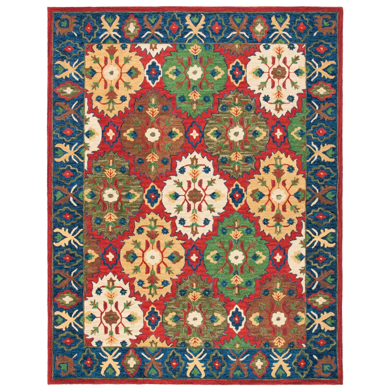 Heritage Red and Blue Hand-Tufted Wool Area Rug, 5' x 8'