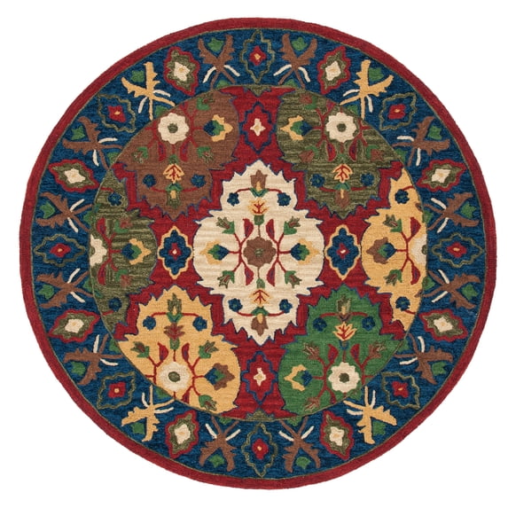SAFAVIEH Heritage Darius Tribal Wool Area Rug, Red/Blue, 6' x 6' Round