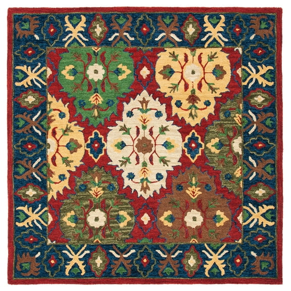 SAFAVIEH Heritage Darius Tribal Wool Area Rug, Red/Blue, 6' x 6' Square