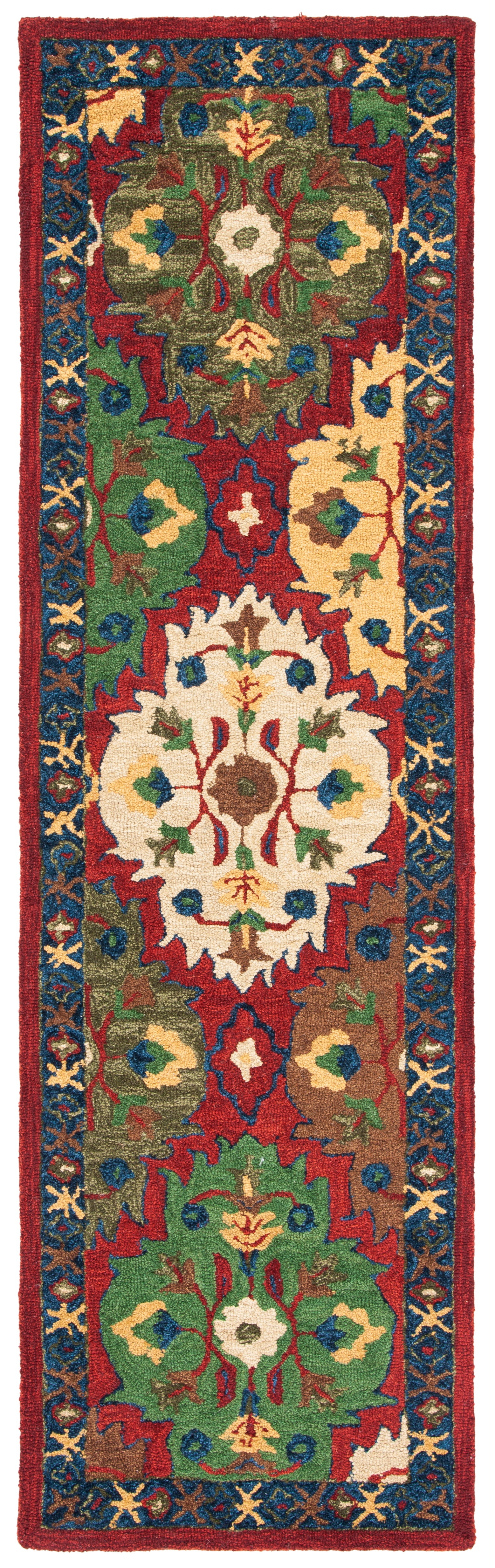 Heritage Red and Blue Hand-Tufted Wool Runner Rug
