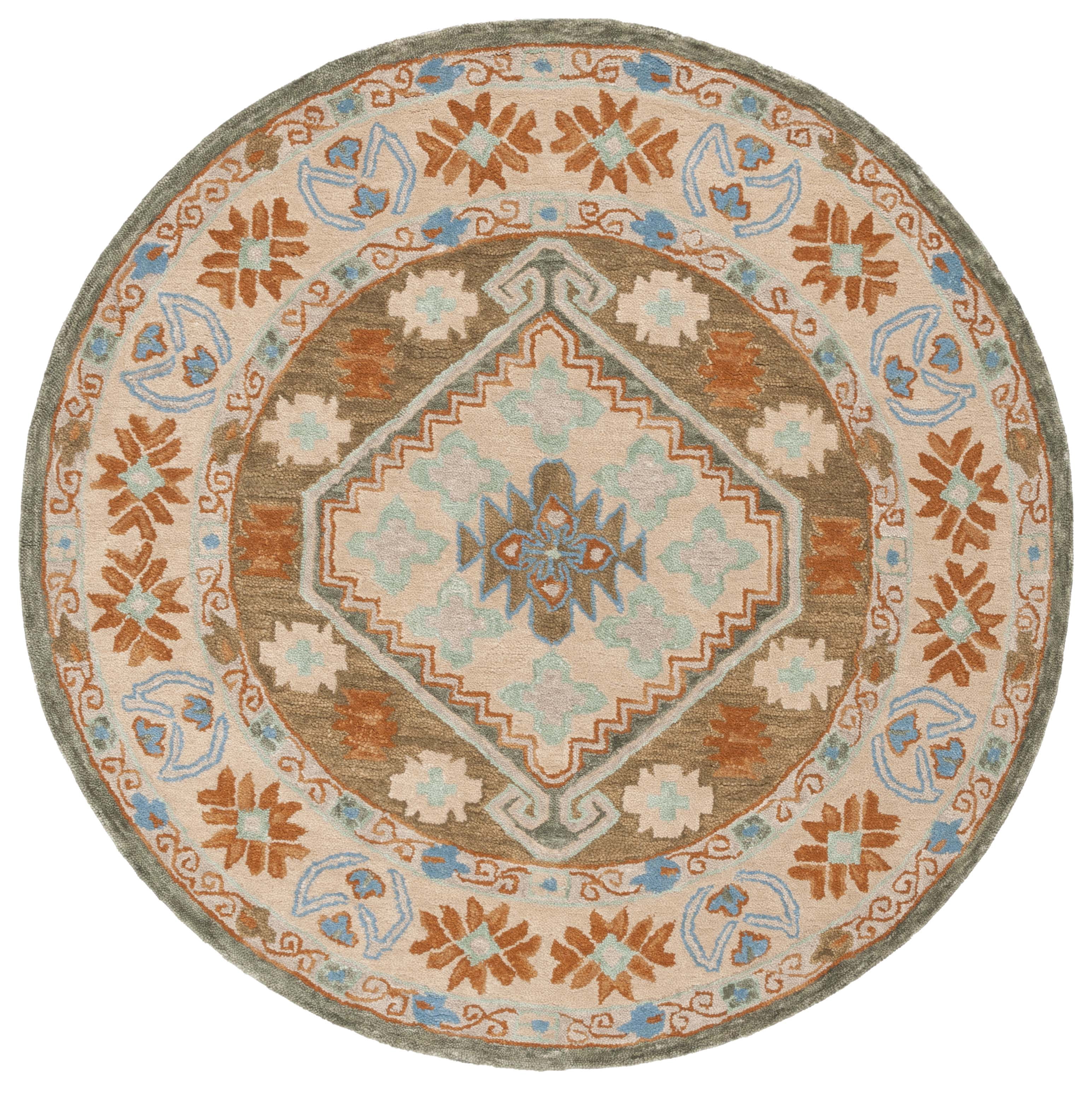 SAFAVIEH Heritage Devon Oriental Area Rug, Ivory/Light Blue, 6' x 6' Round