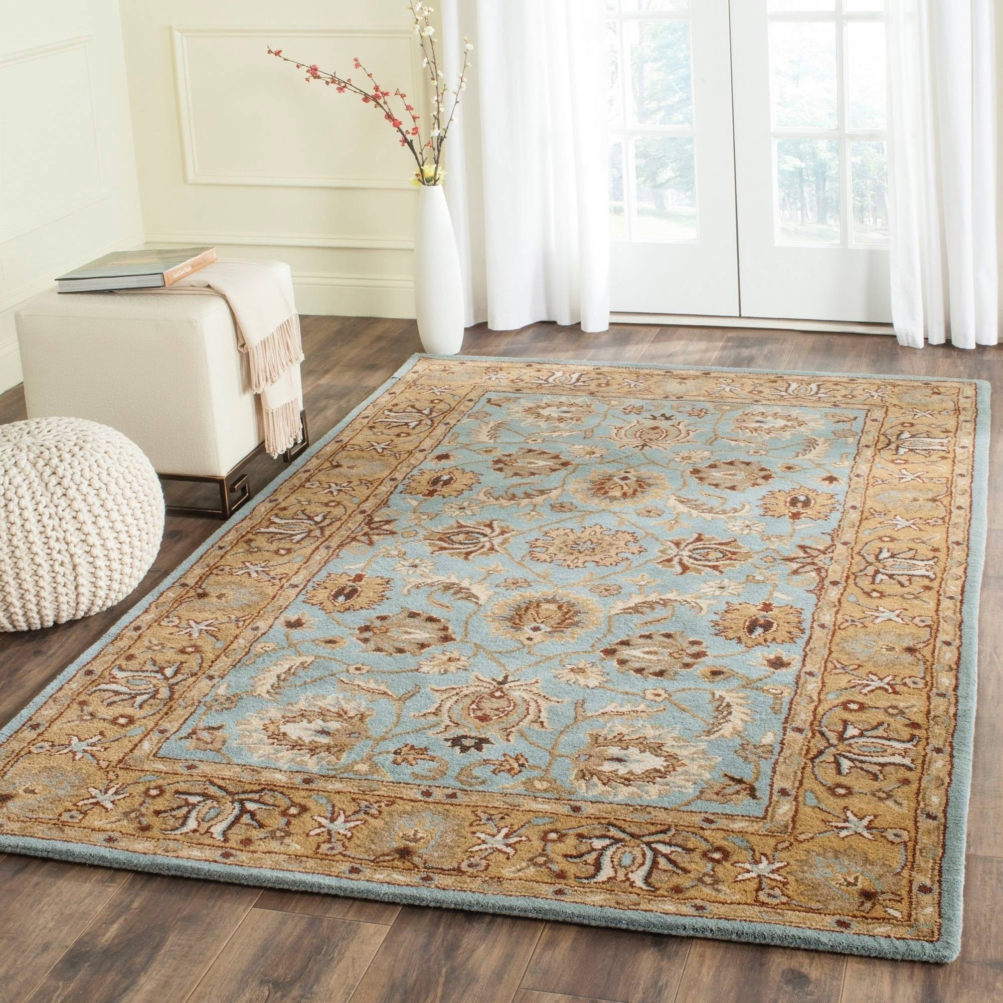 Blue and Gold 9' x 12' Hand-Tufted Wool Area Rug