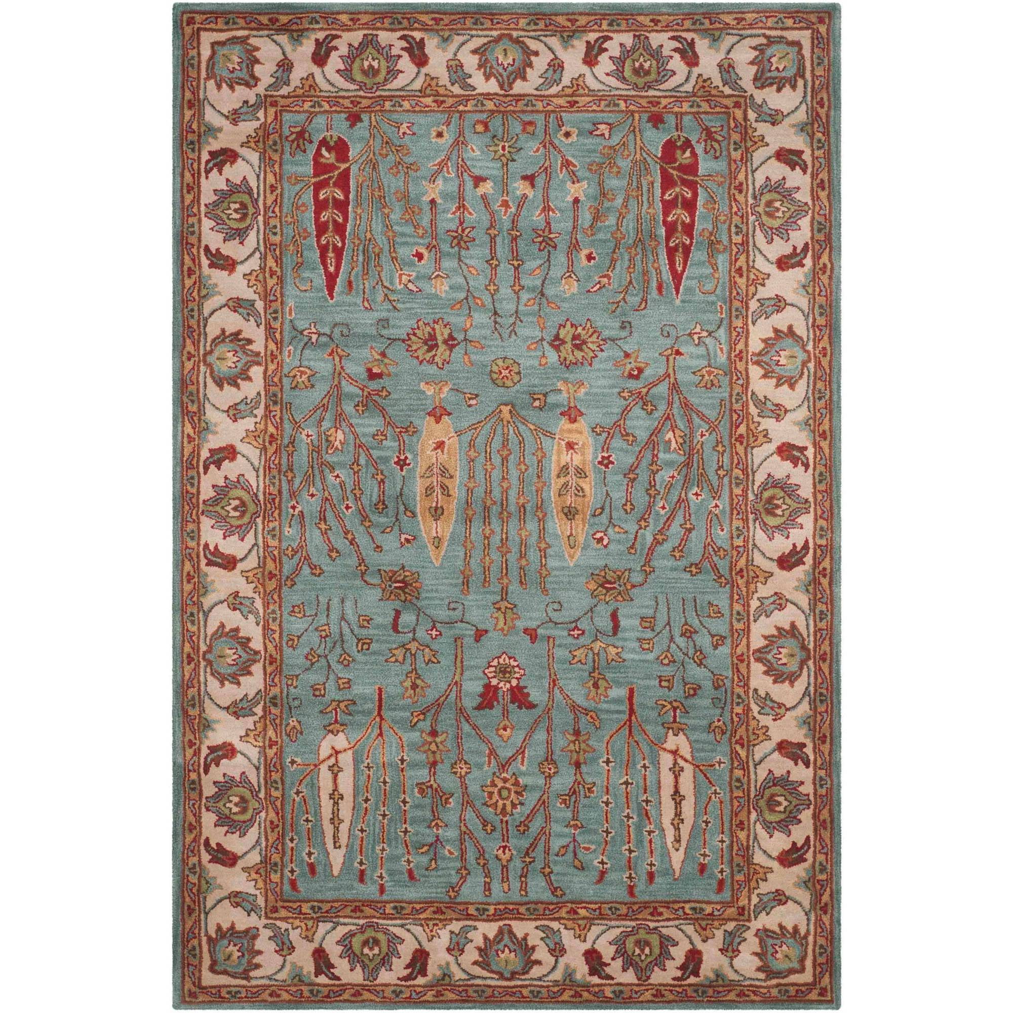 Handmade Blue and Ivory Wool Tufted Area Rug, 5'x8'