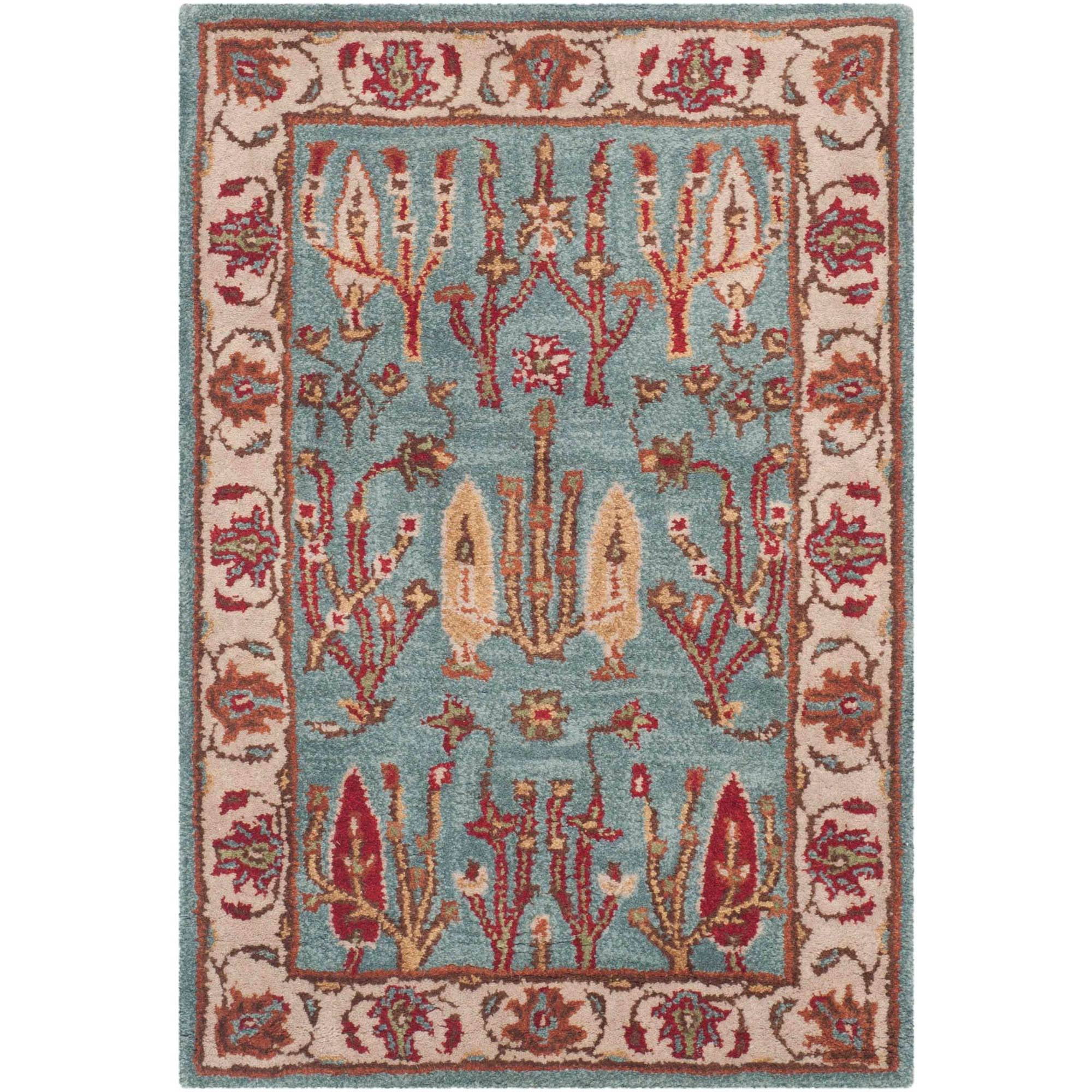 Blue and Ivory Hand-Tufted Wool Area Rug 3' x 5'