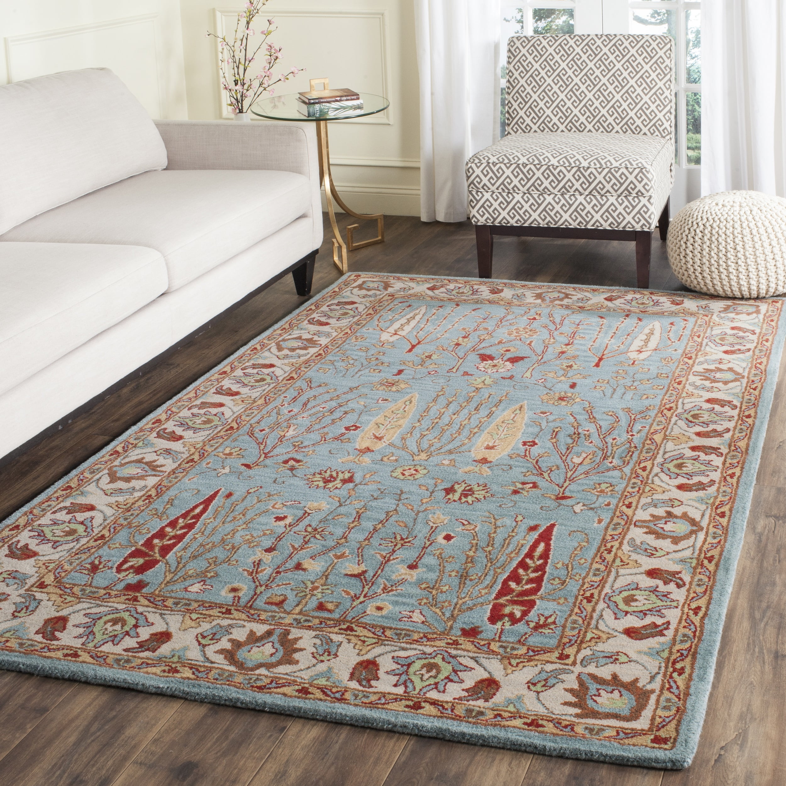 Elegant Heritage Blue Ivory Square Wool Rug 6' x 6'