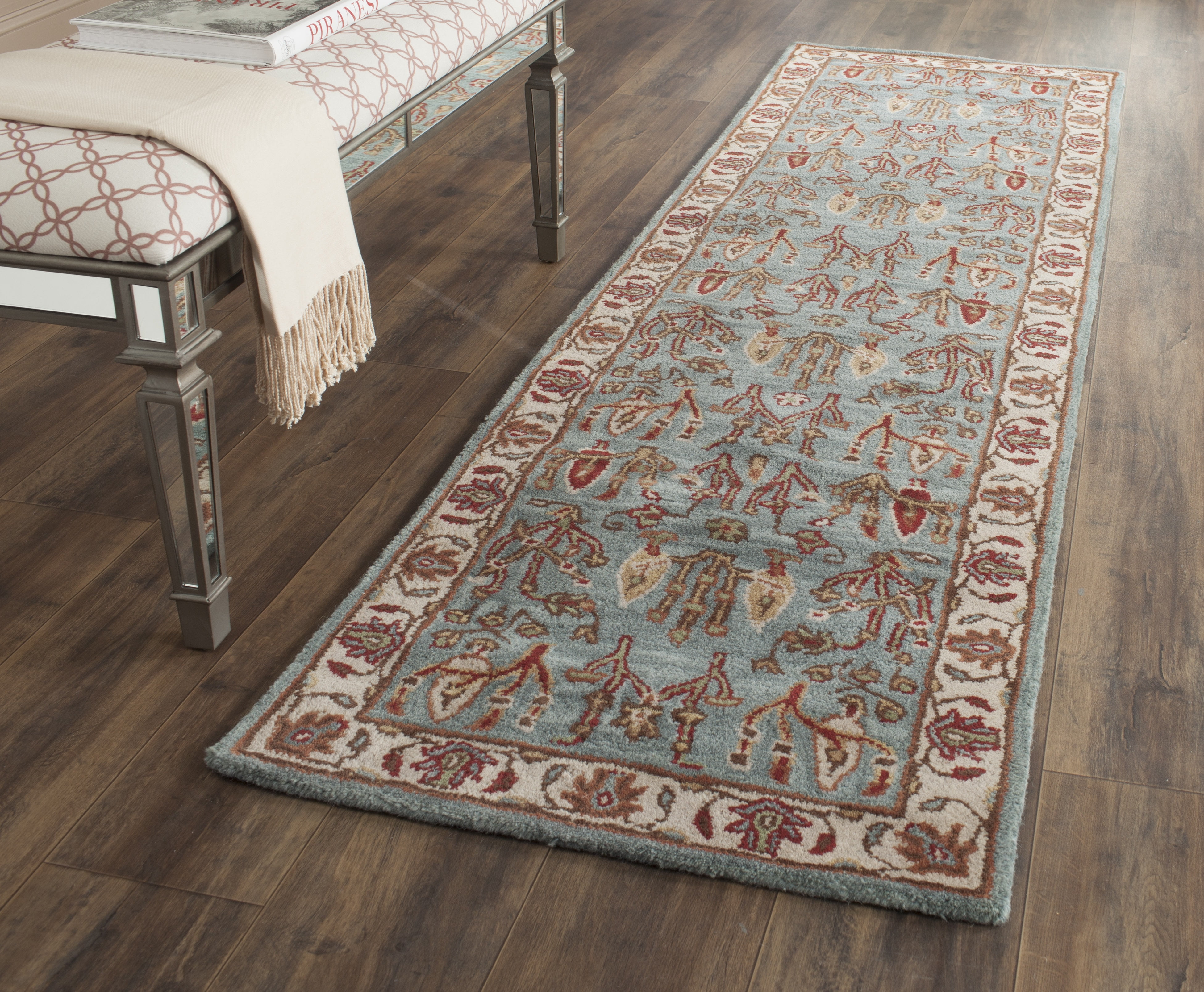 Hand-Tufted Blue and Ivory Wool Runner Rug