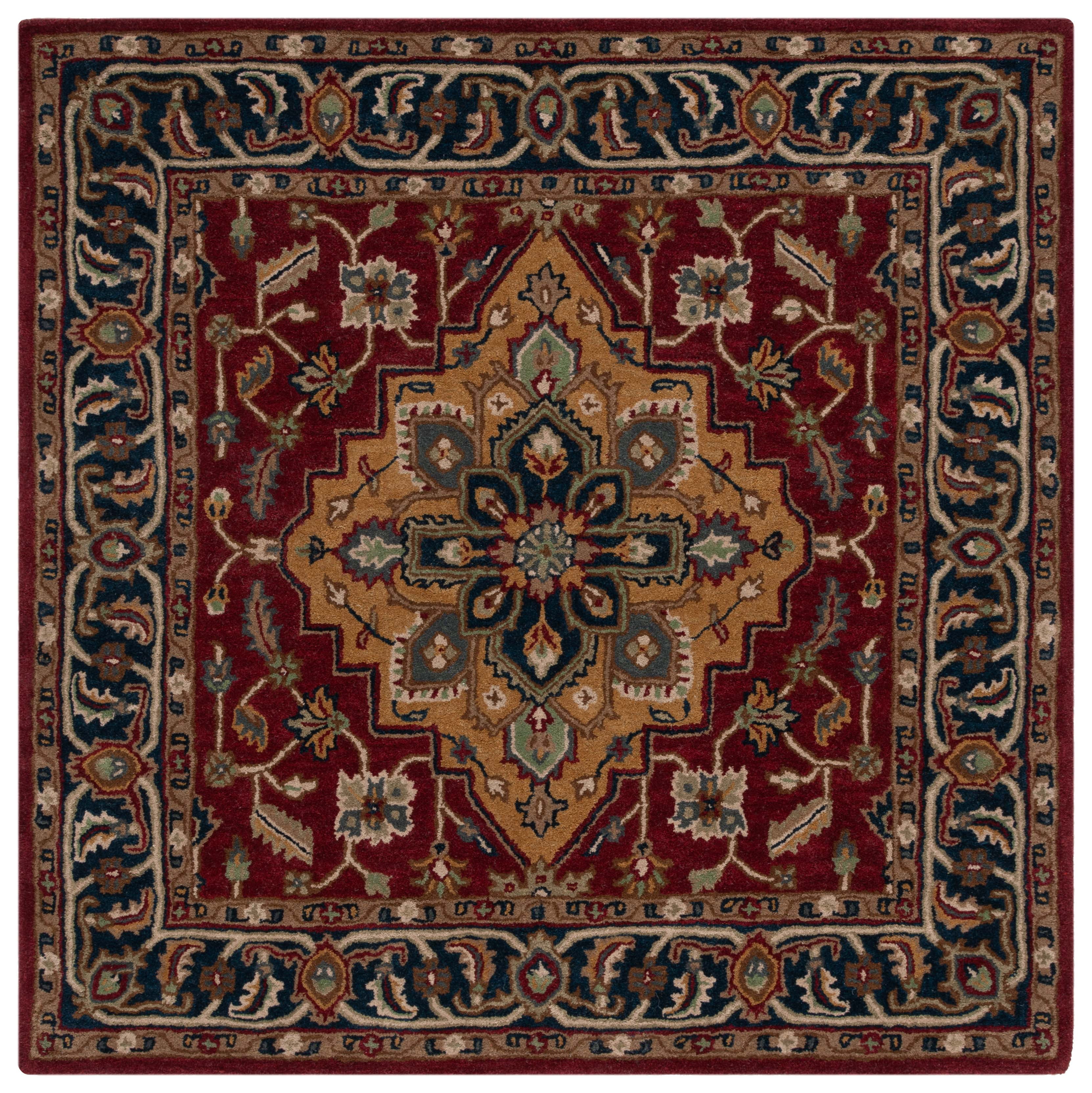 Elegant Heritage Square Red Wool 6' Tufted Area Rug