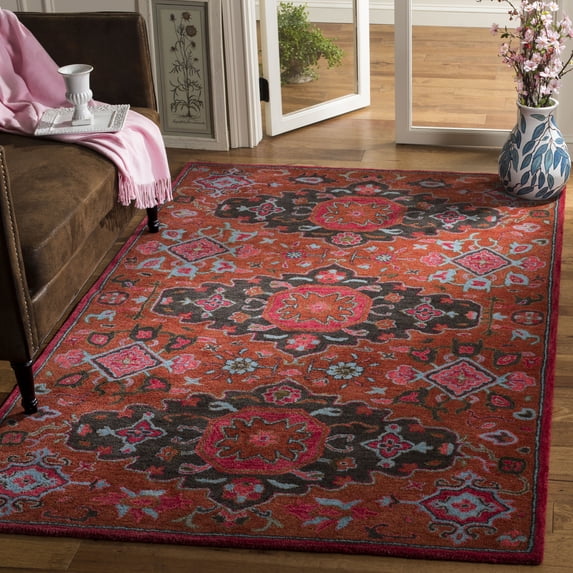 SAFAVIEH Heritage Dudley Floral Wool Area Rug, Rust/Multi, 5' x 8'