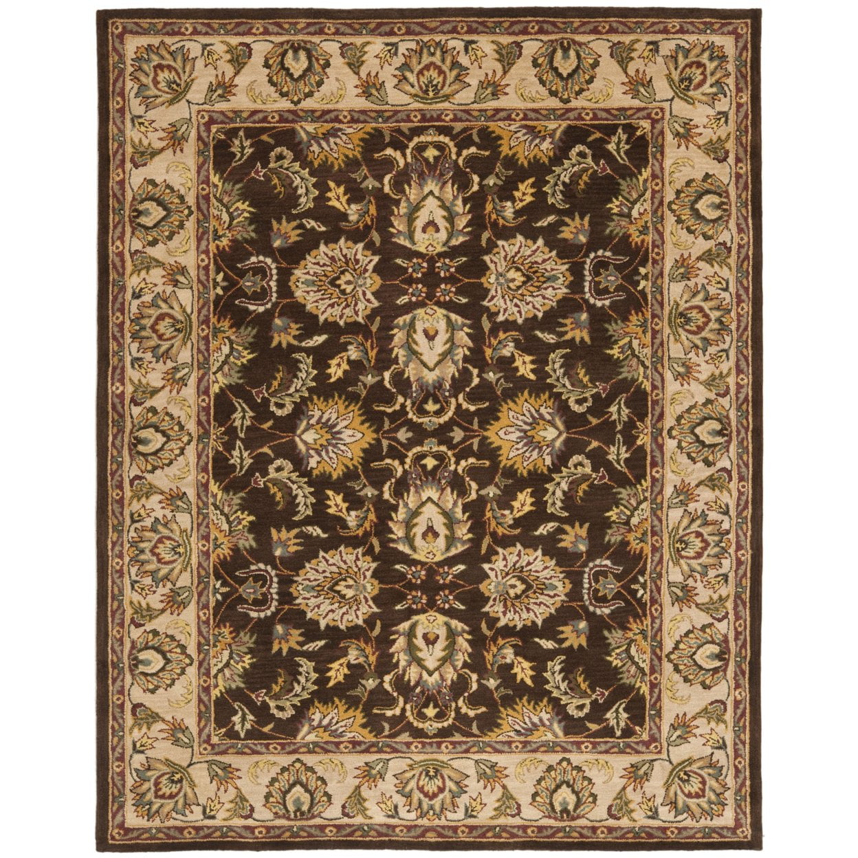 Elegant Ivory and Brown Hand-Tufted Wool Area Rug - 5' x 8'