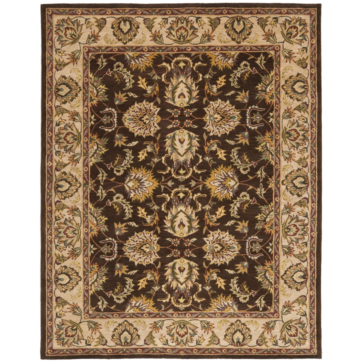 Elegant Ivory and Brown Hand-Tufted Wool Area Rug - 5' x 8'